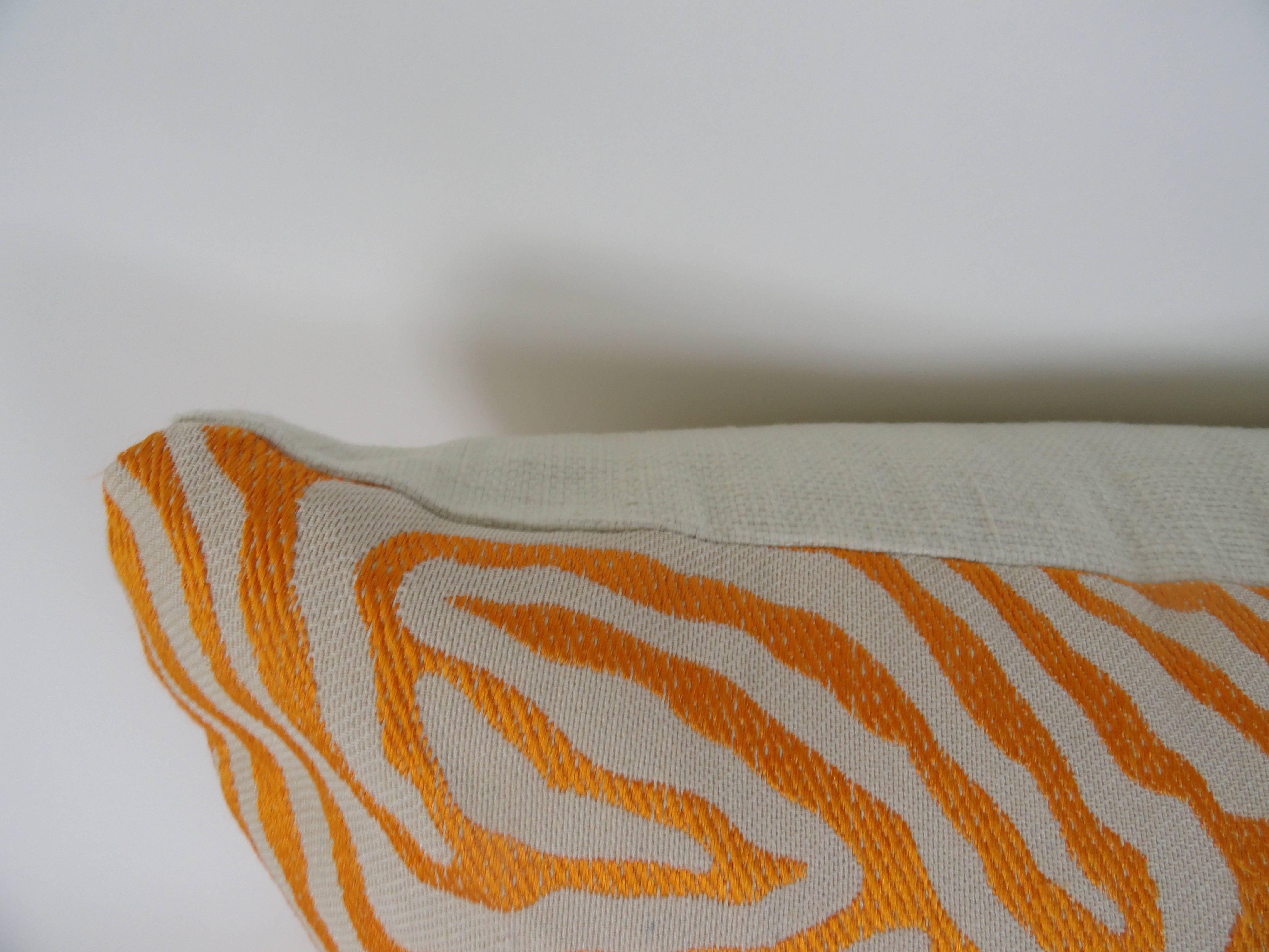 Pair of Orange Zebra Print Pillows In Excellent Condition For Sale In West Palm Beach, FL