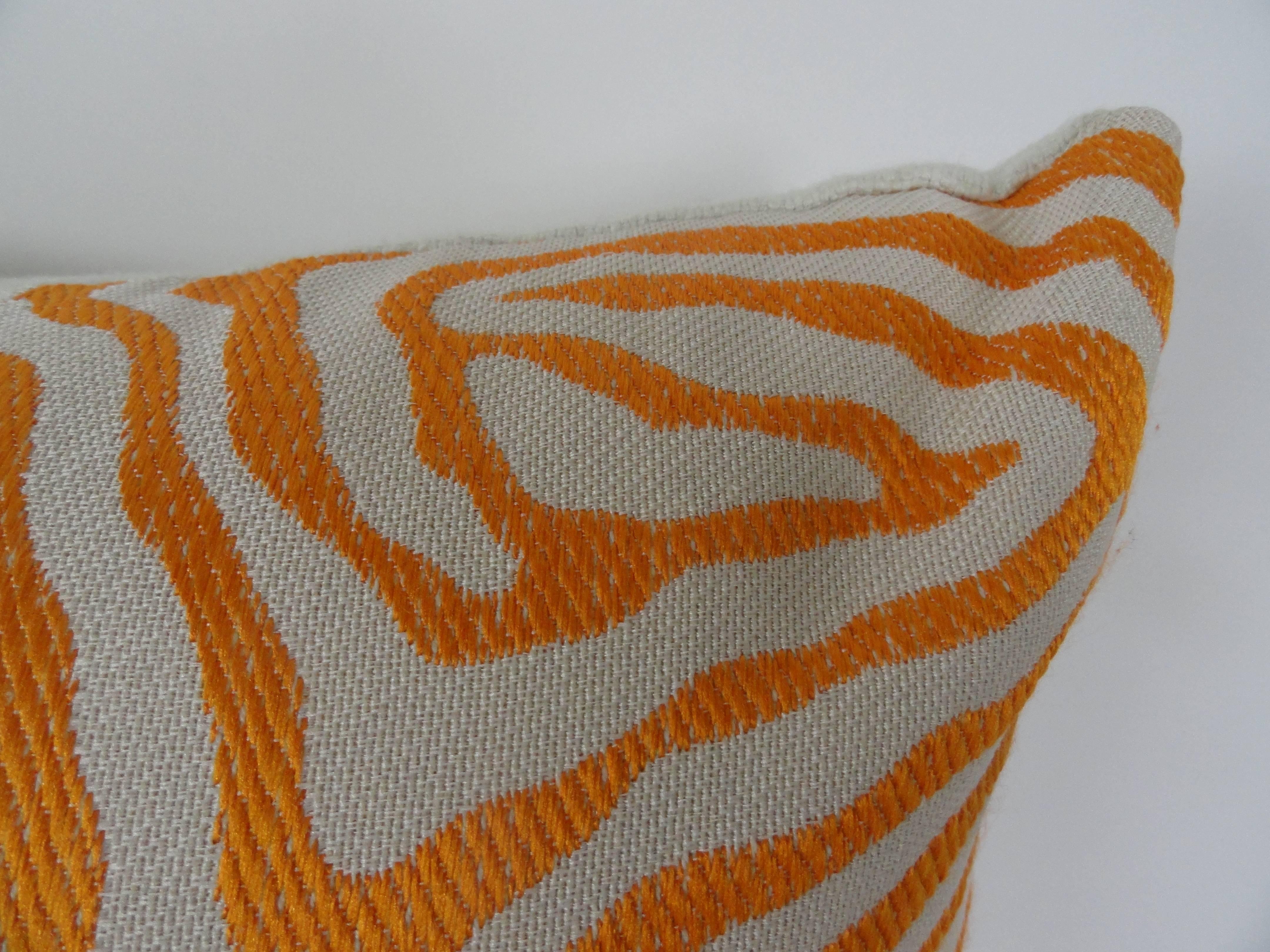 Contemporary Pair of Orange Zebra Print Pillows For Sale