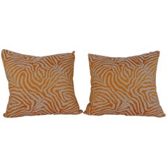 Pair of Orange Zebra Print Pillows
