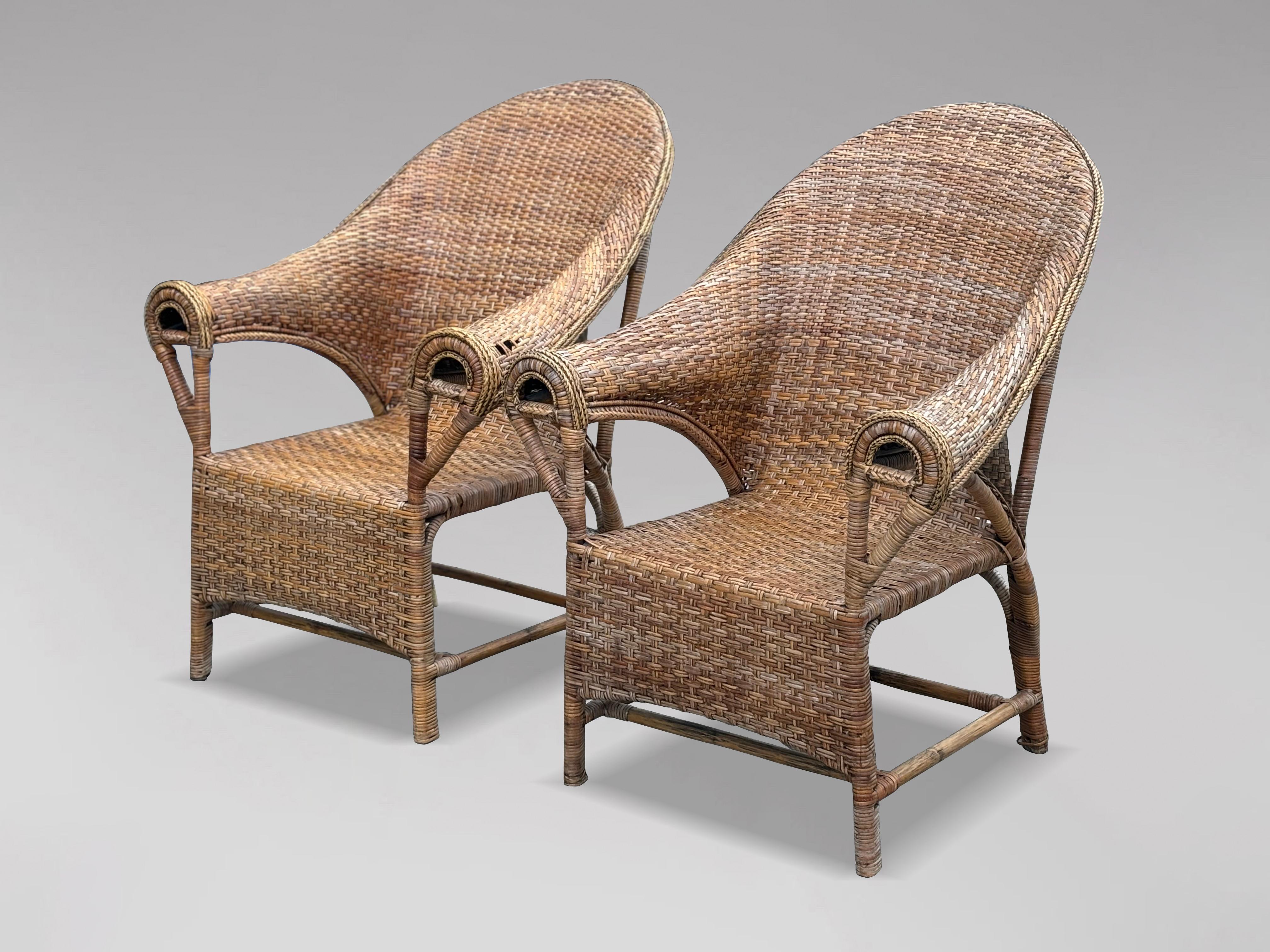 Fait main Paire de fauteuils Arts & Crafts en osier et rotin biologique par Dryad en vente