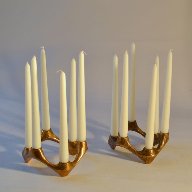 Pair of Organic Bronze Candelabra for Six Candles For Sale at 1stDibs