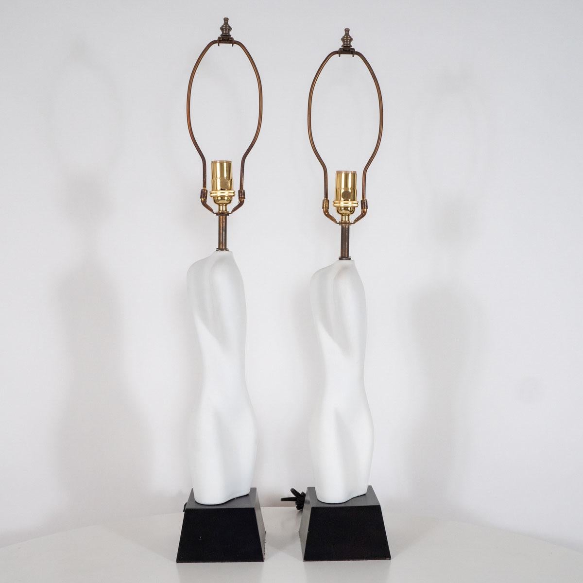 Organic Modern Pair of Organic Ceramic Table Lamps For Sale