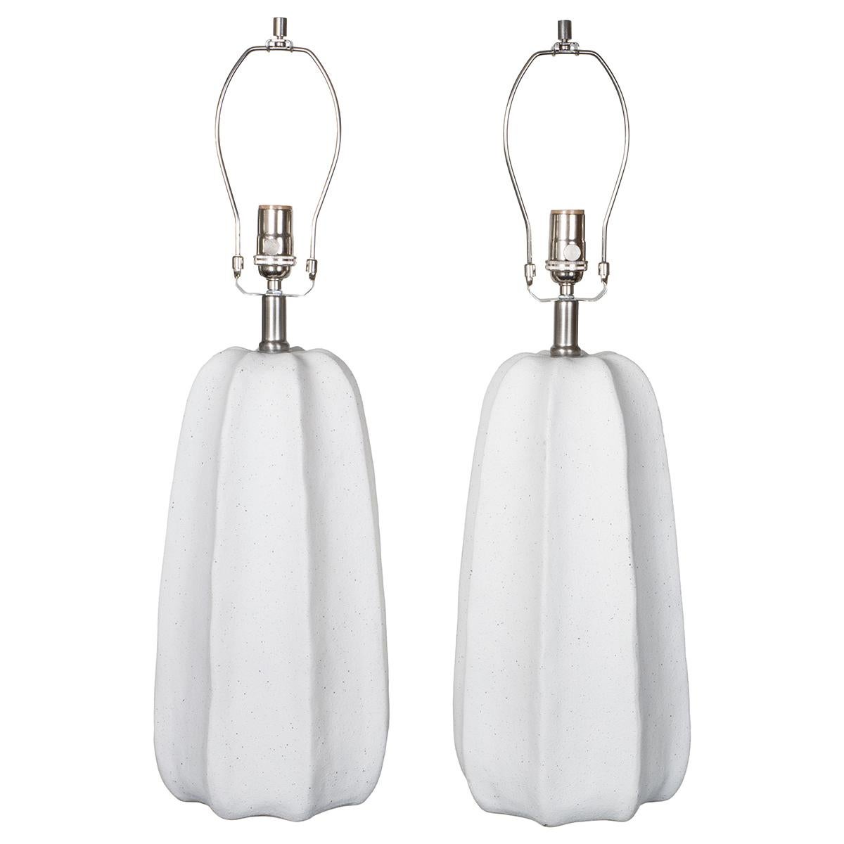 Pair of organic composition table lamps with channeled 