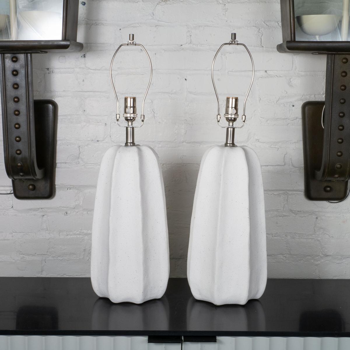 Organic Modern Pair of organic channeled composition table lamps For Sale