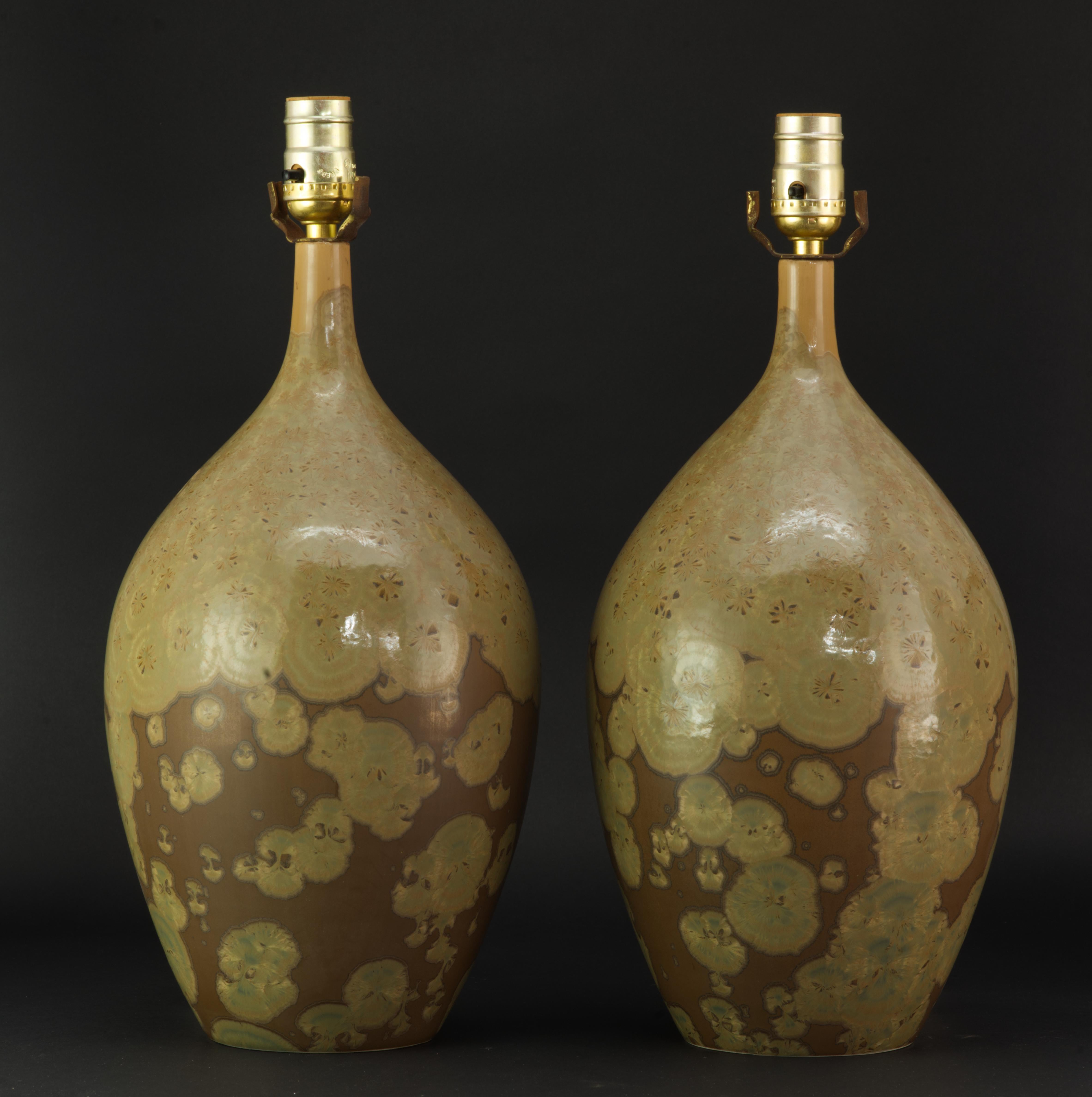 Pair of Organic Crystalline Glaze Hand Thrown Ceramic Lamps, American Studio  7