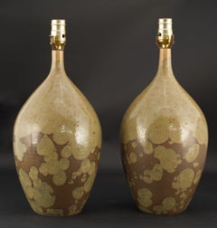 Pair of Organic Crystalline Glaze Hand Thrown Ceramic Lamps, American Studio