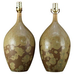 Vintage Pair of Organic Crystalline Glaze Hand Thrown Ceramic Lamps, American Studio 