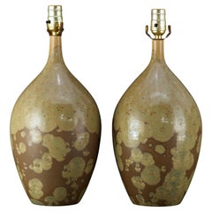 Retro Pair of Organic Crystalline Glaze Hand Thrown Ceramic Lamps, American Studio 