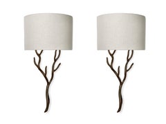Pair of Organic Etna Wall Lights by Benediko, Bronze Plaster, Linen Lampshade