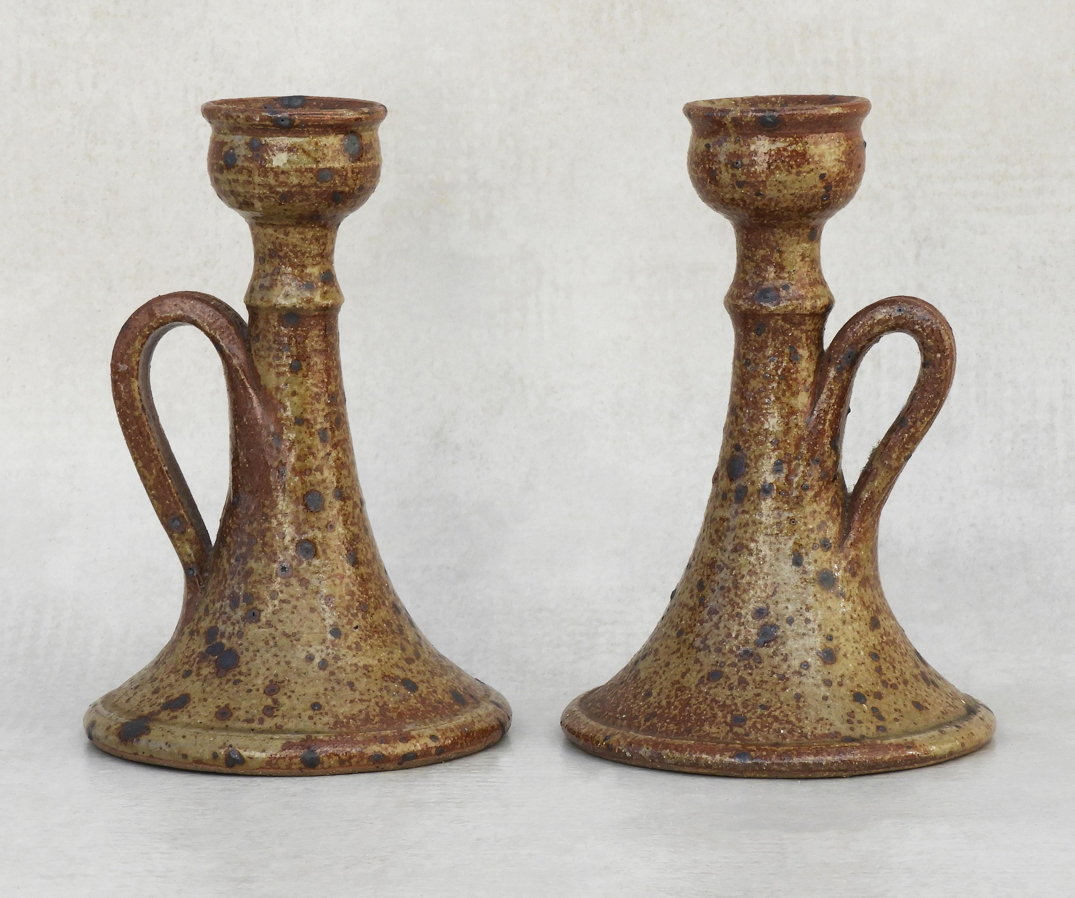 Organique Porte-bougies pierre de fer organique des années 1960, atelier de poterie français en vente