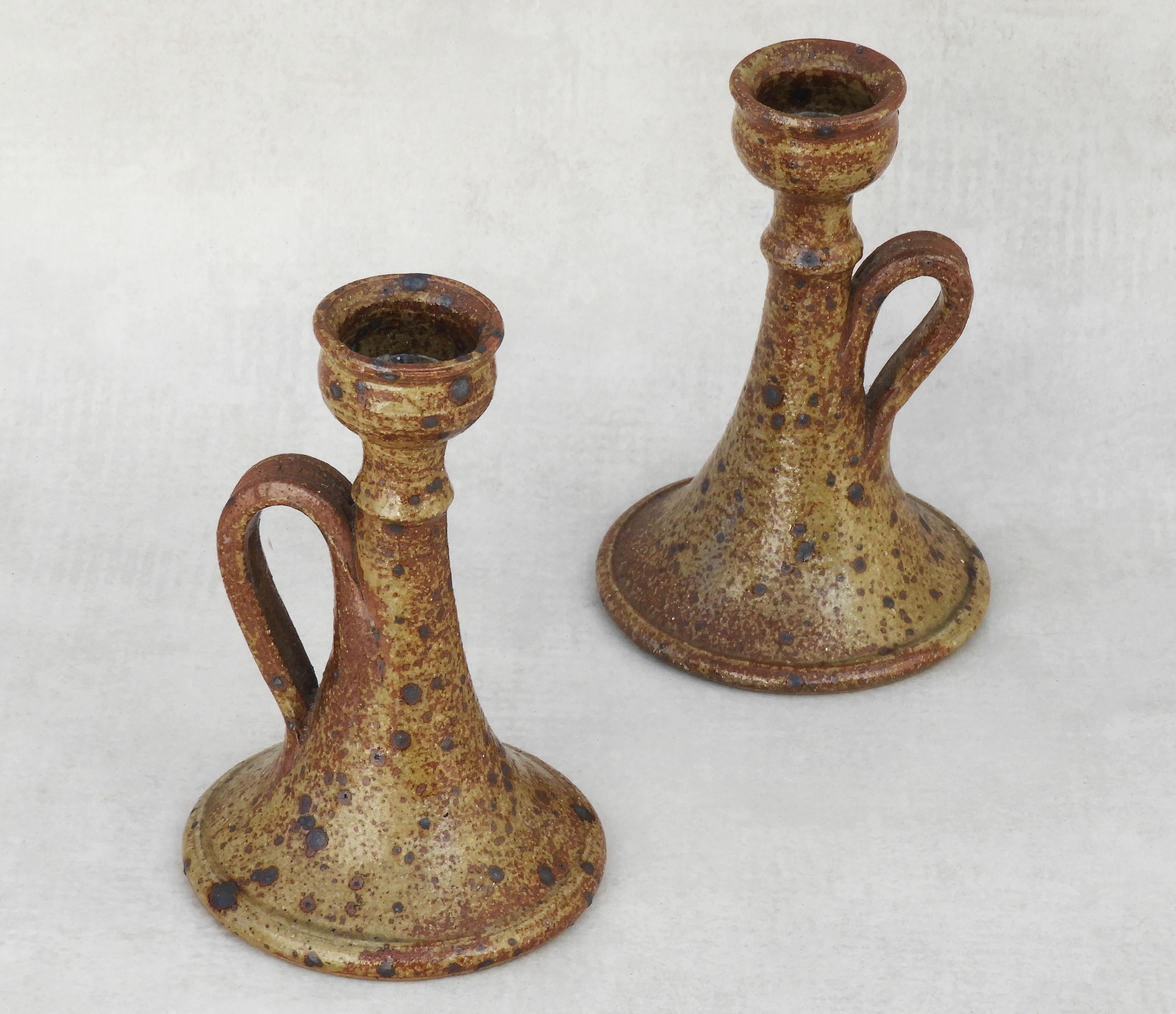 Organic Ironstone Candle Holders 1960s French Studio Pottery  In Good Condition For Sale In Trensacq, FR