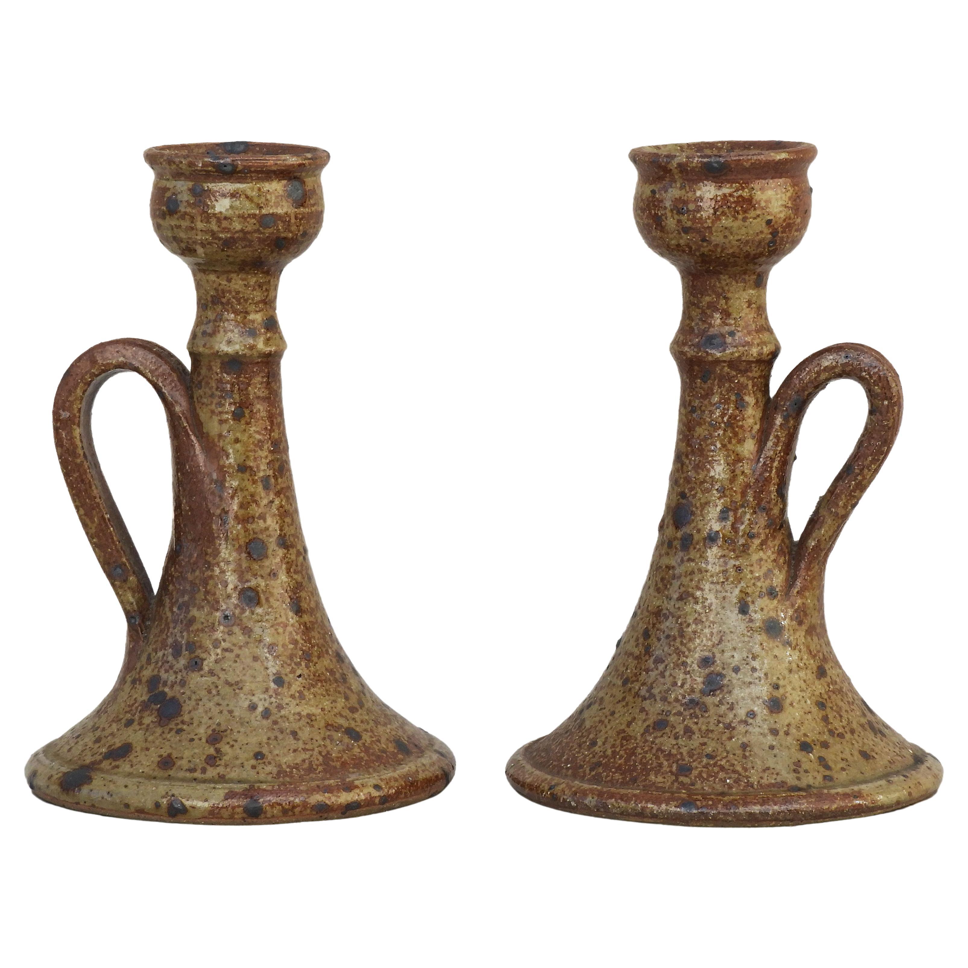 Organic Ironstone Candle Holders 1960s French Studio Pottery  For Sale