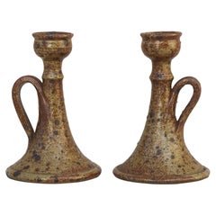 Retro Organic Ironstone Candle Holders 1960s French Studio Pottery 