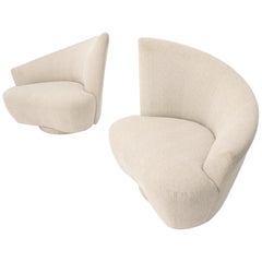 Pair of Organic Kidney Shape Fireside Armchairs Lounge Chairs