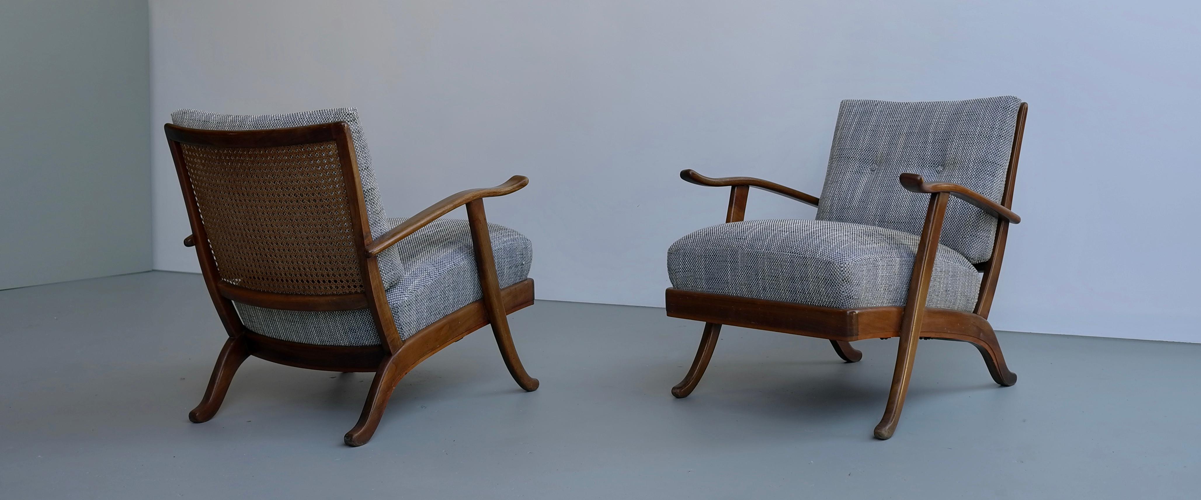 Pair of Organic Lounge Chair in Wood and Wicker, Italy, 1950s 4