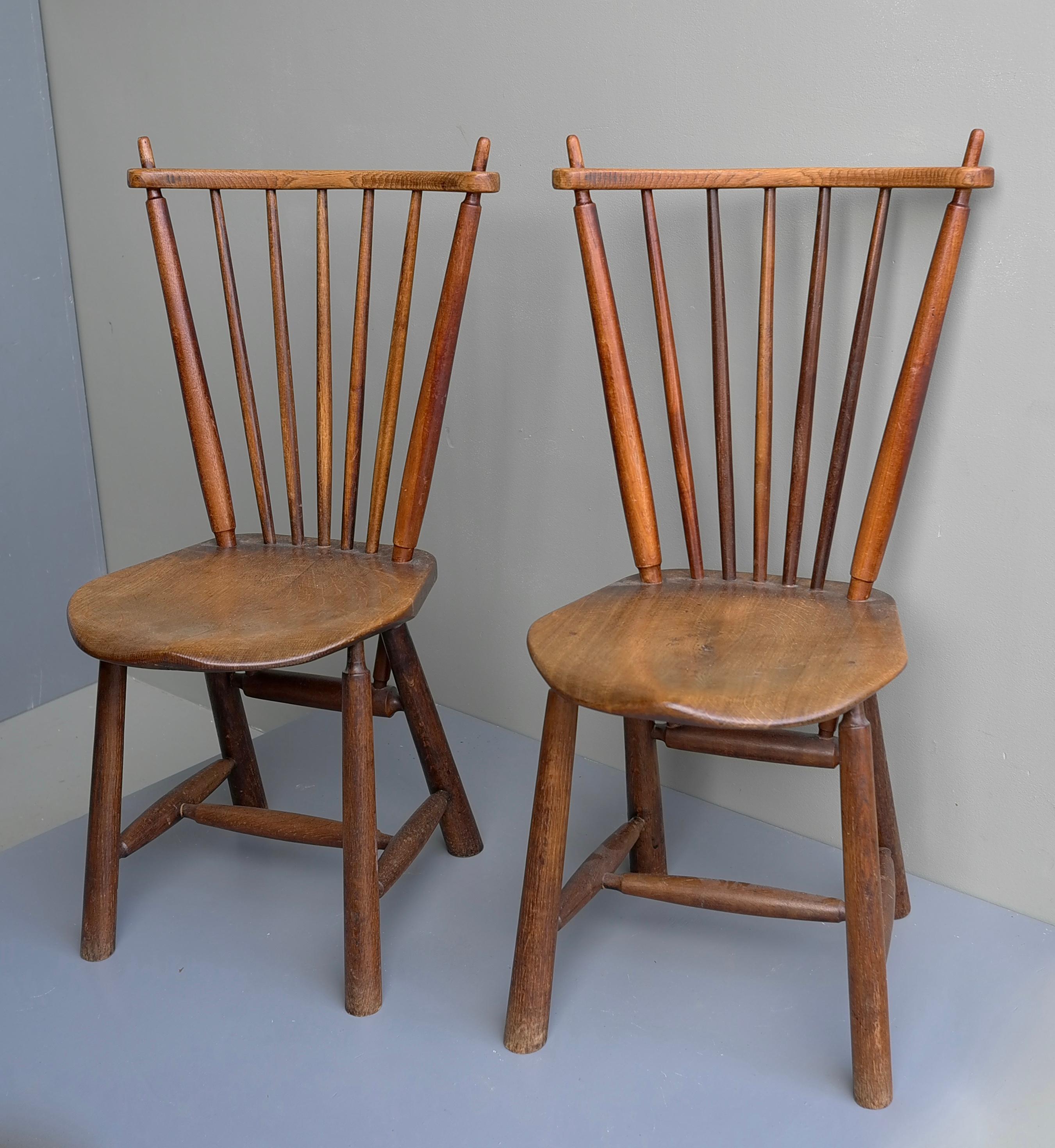 European Pair of Organic Mid-Century Modern Solid Oak Side Chairs, 1960's For Sale