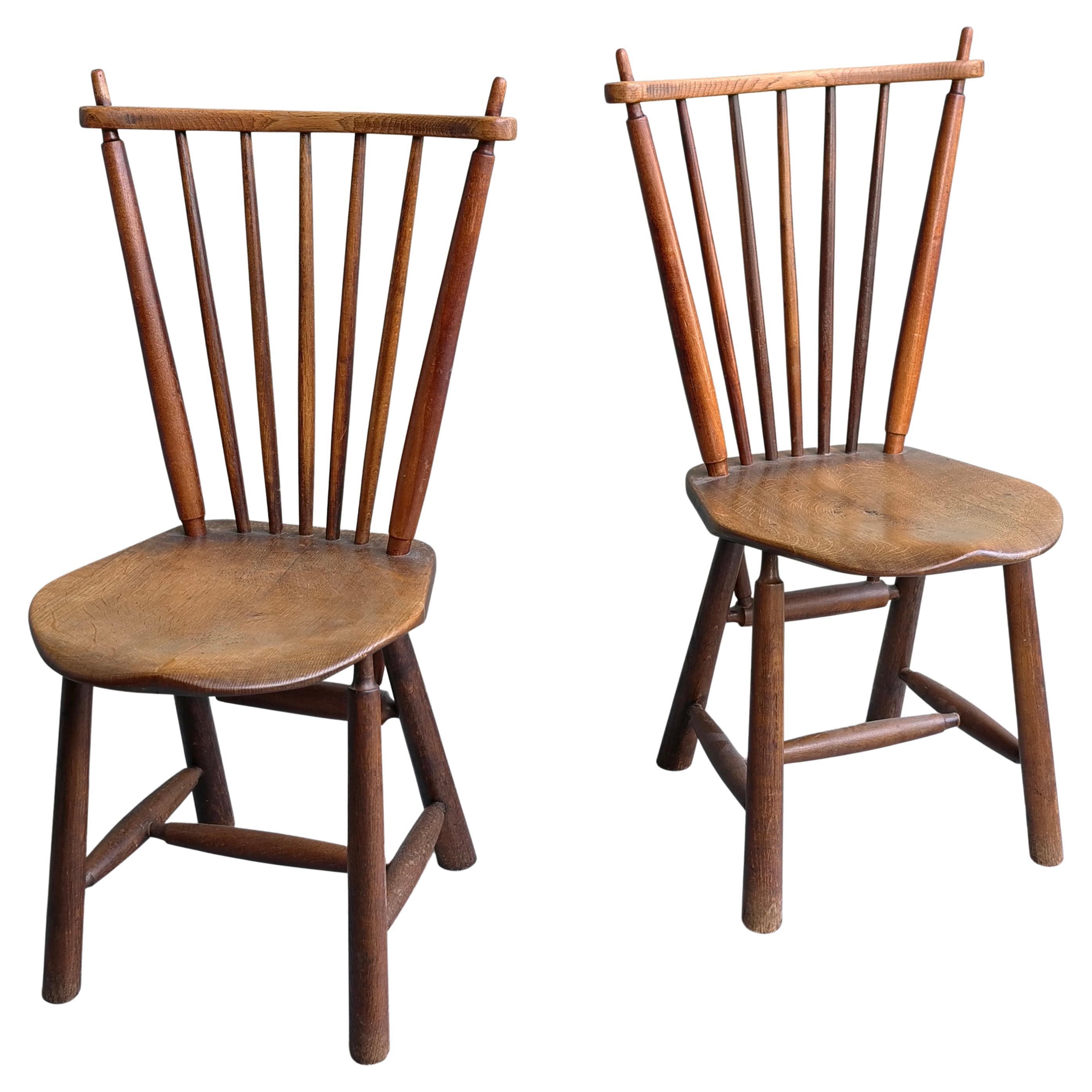Pair of Organic Mid-Century Modern Solid Oak Side Chairs, 1960's