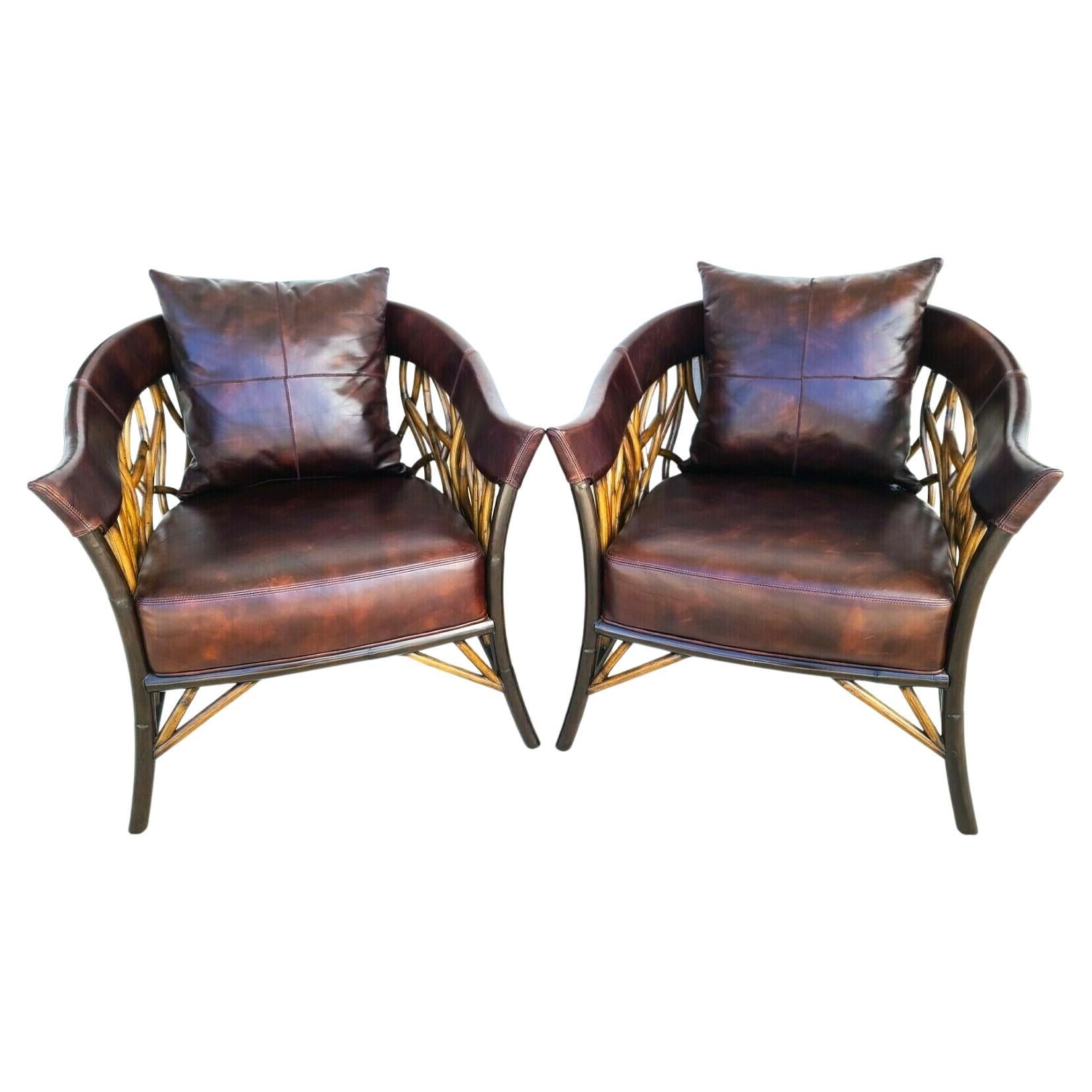 For FULL item description be sure to click on CONTINUE READING at the bottom of this listing.

Offering One Of Our Recent Palm Beach Estate Fine Furniture Acquisitions Of A Pair of Organic Modern Bamboo & Leather Club Chairs by PALECEK
Come with