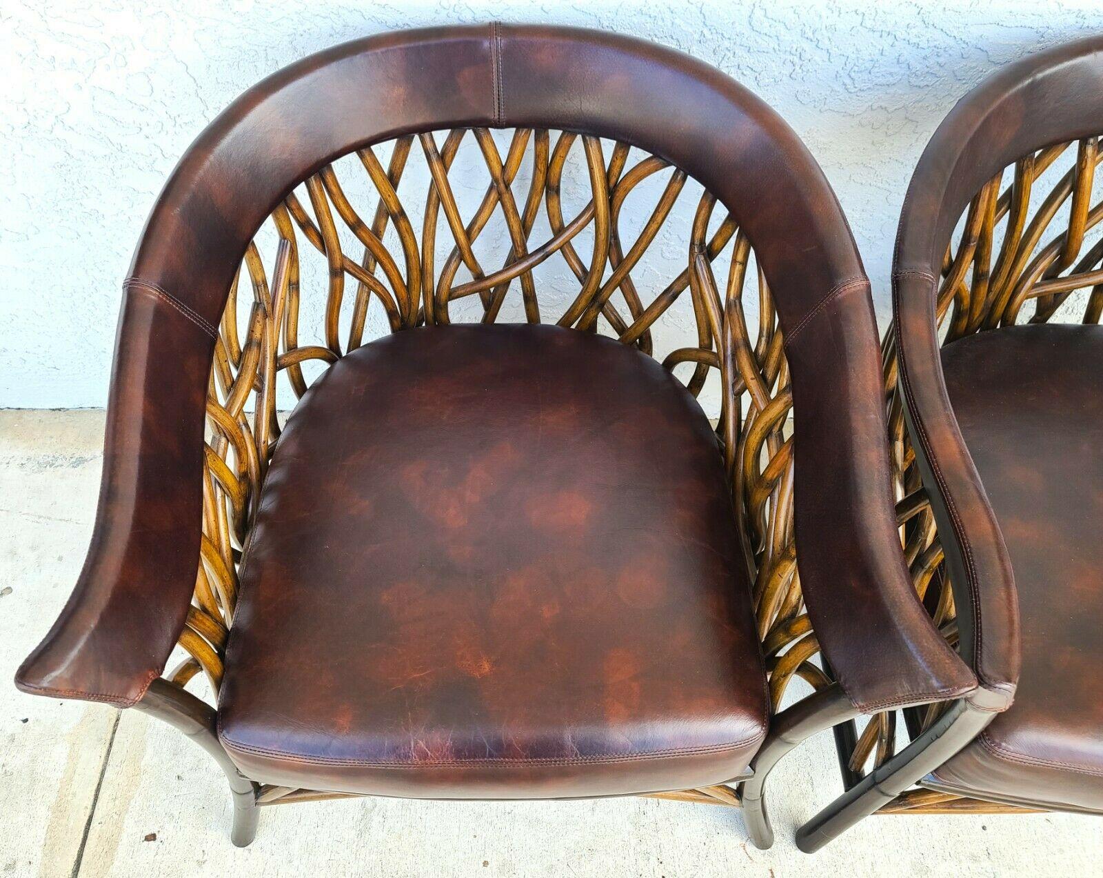 Late 20th Century Pair of Organic Modern Bamboo & Leather Club Chairs by PALECEK