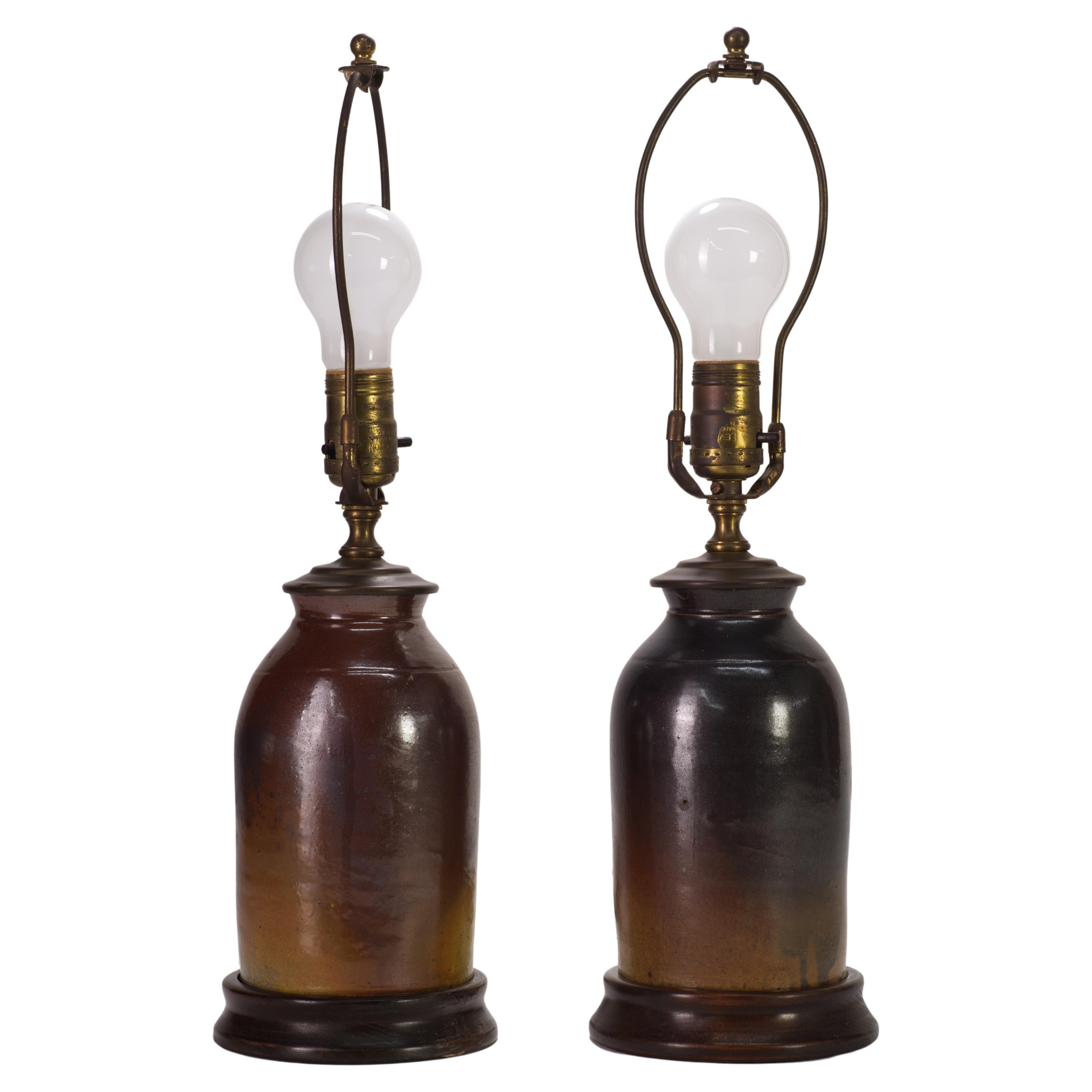 Pair of Organic Modern Ceramic Table Accent Lamp, American Art Studio Pottery