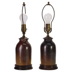 Pair of Organic Modern Ceramic Table Accent Lamp, American Art Studio Pottery