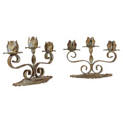 Coppia di candelabri organici moderni in ferro, scandinavi brutalisti