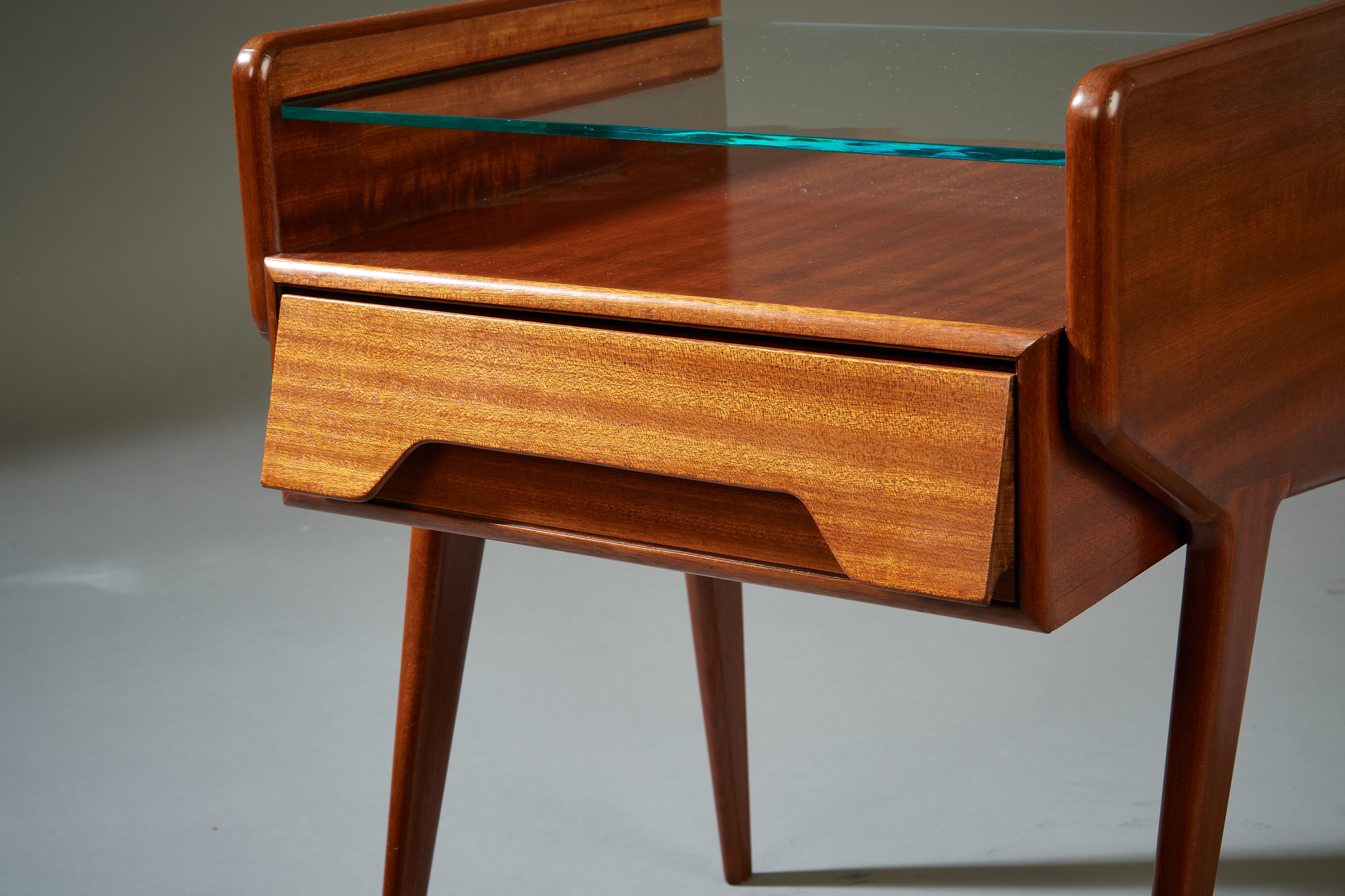 Pair of Organic Modern Mahogany & Glass Nightstands ITSO Ico Parisi, Italy 1950s For Sale 7