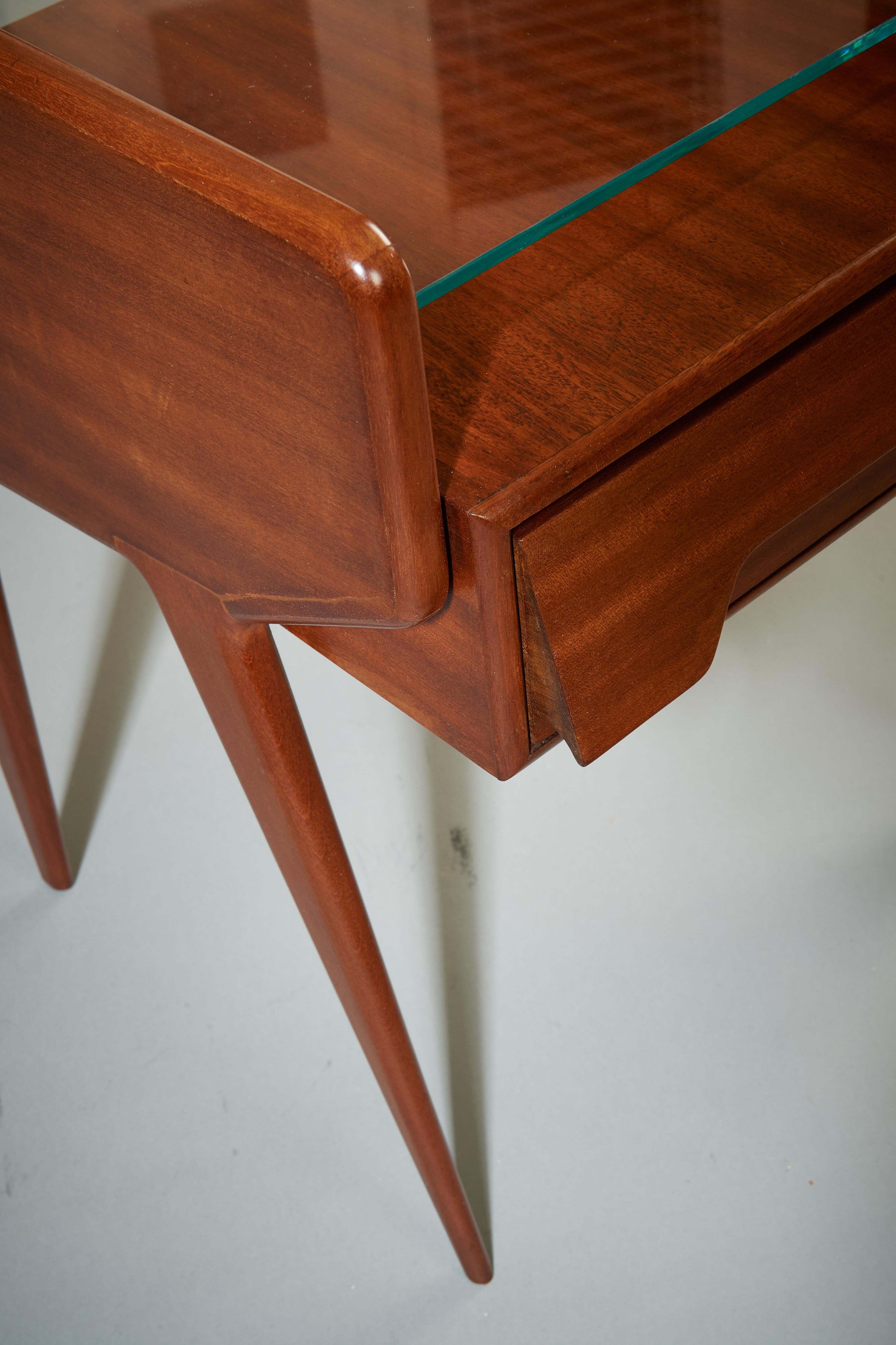 Pair of Organic Modern Mahogany & Glass Nightstands ITSO Ico Parisi, Italy 1950s For Sale 9