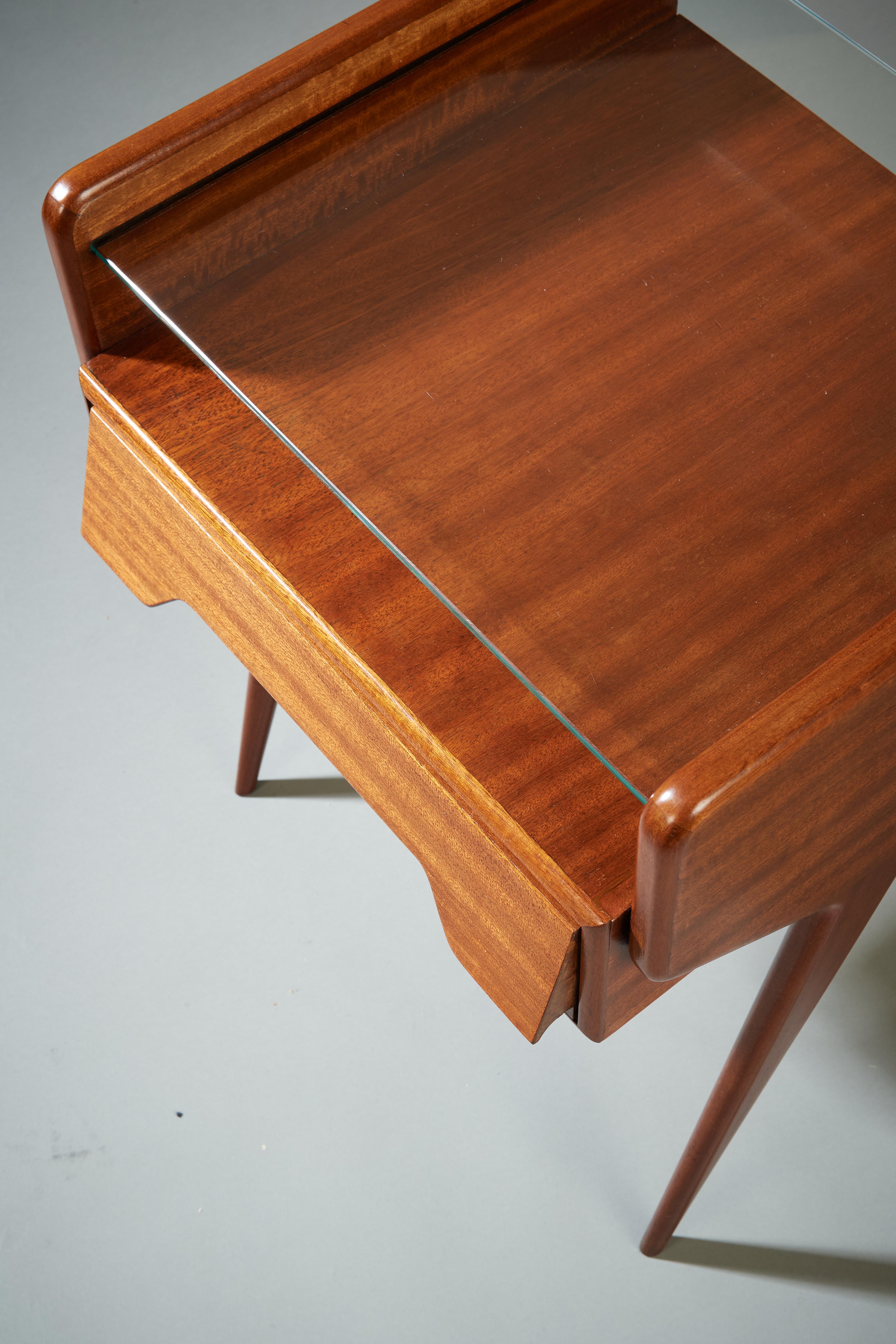 Pair of Organic Modern Mahogany & Glass Nightstands ITSO Ico Parisi, Italy 1950s For Sale 8