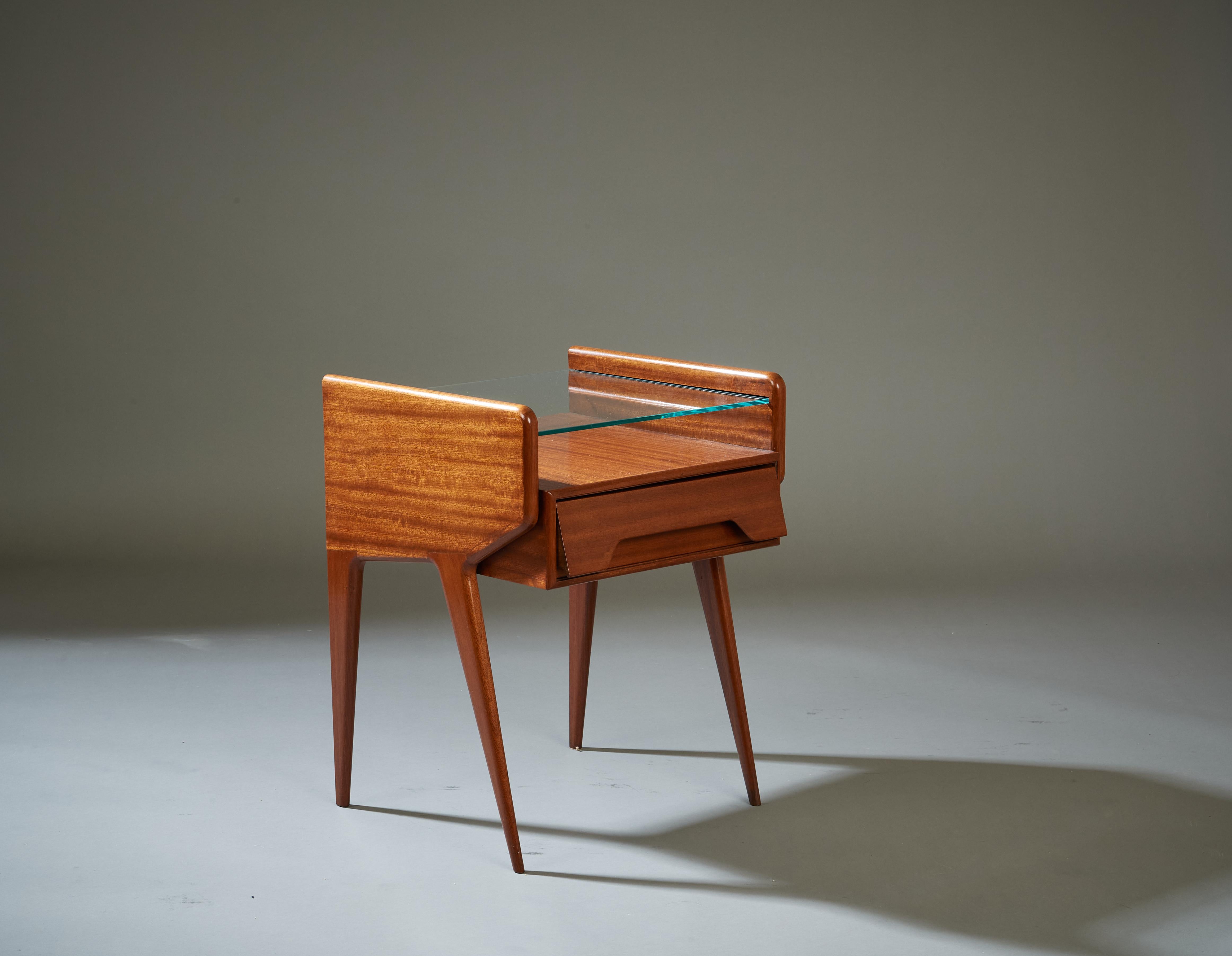 Pair of Organic Modern Mahogany & Glass Nightstands ITSO Ico Parisi, Italy 1950s For Sale 2