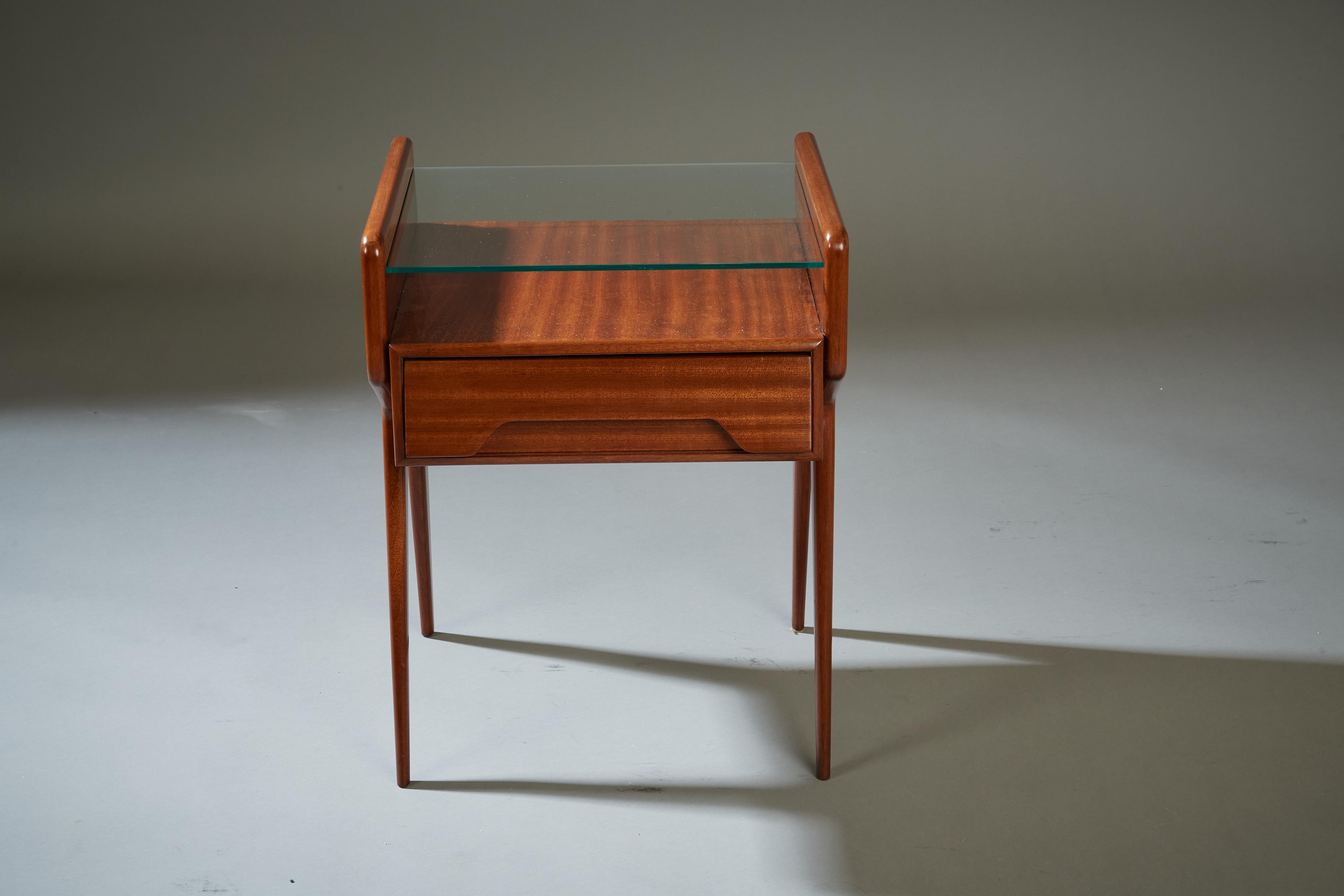 Pair of Organic Modern Mahogany & Glass Nightstands ITSO Ico Parisi, Italy 1950s For Sale 4