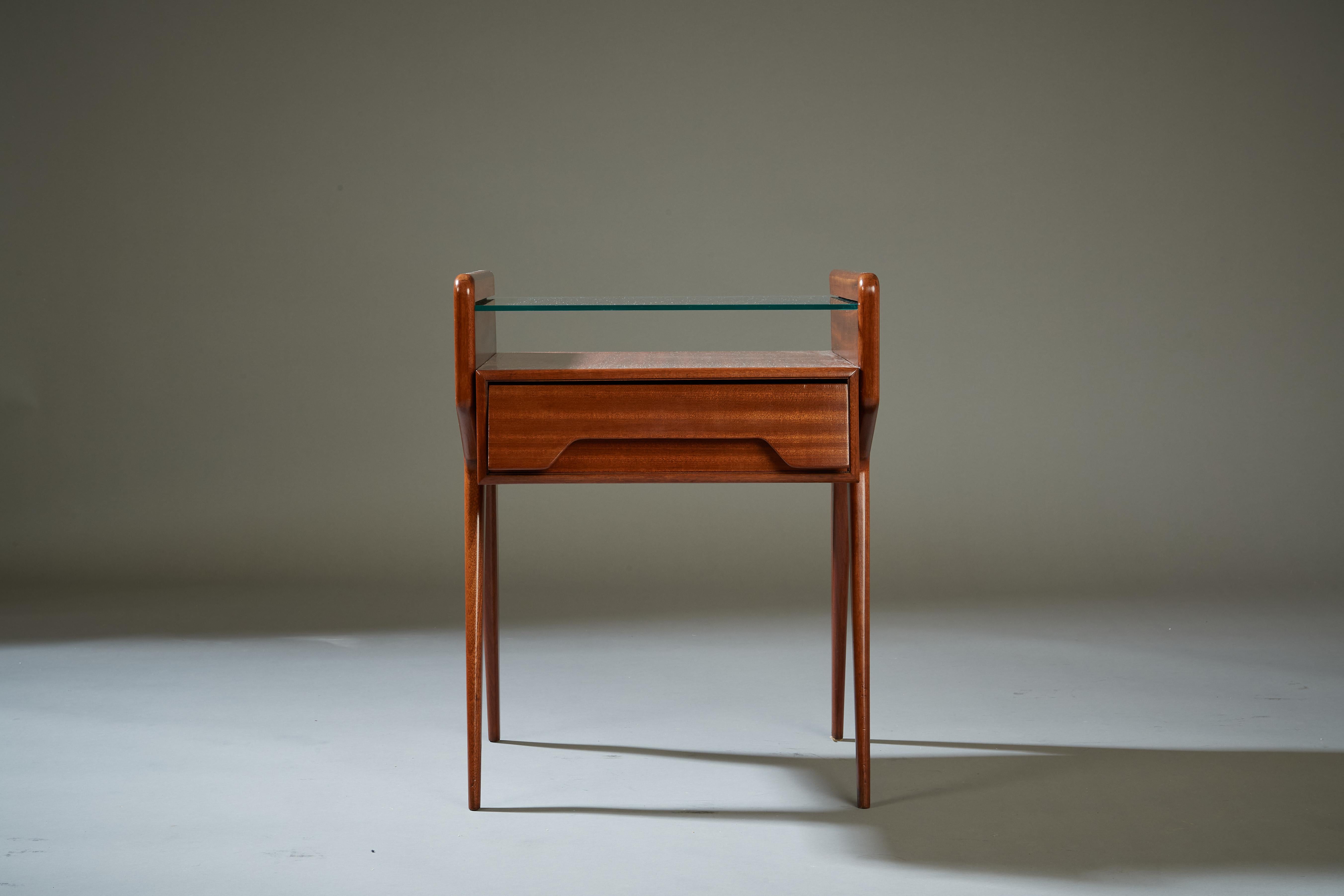 Pair of Organic Modern Mahogany & Glass Nightstands ITSO Ico Parisi, Italy 1950s For Sale 3