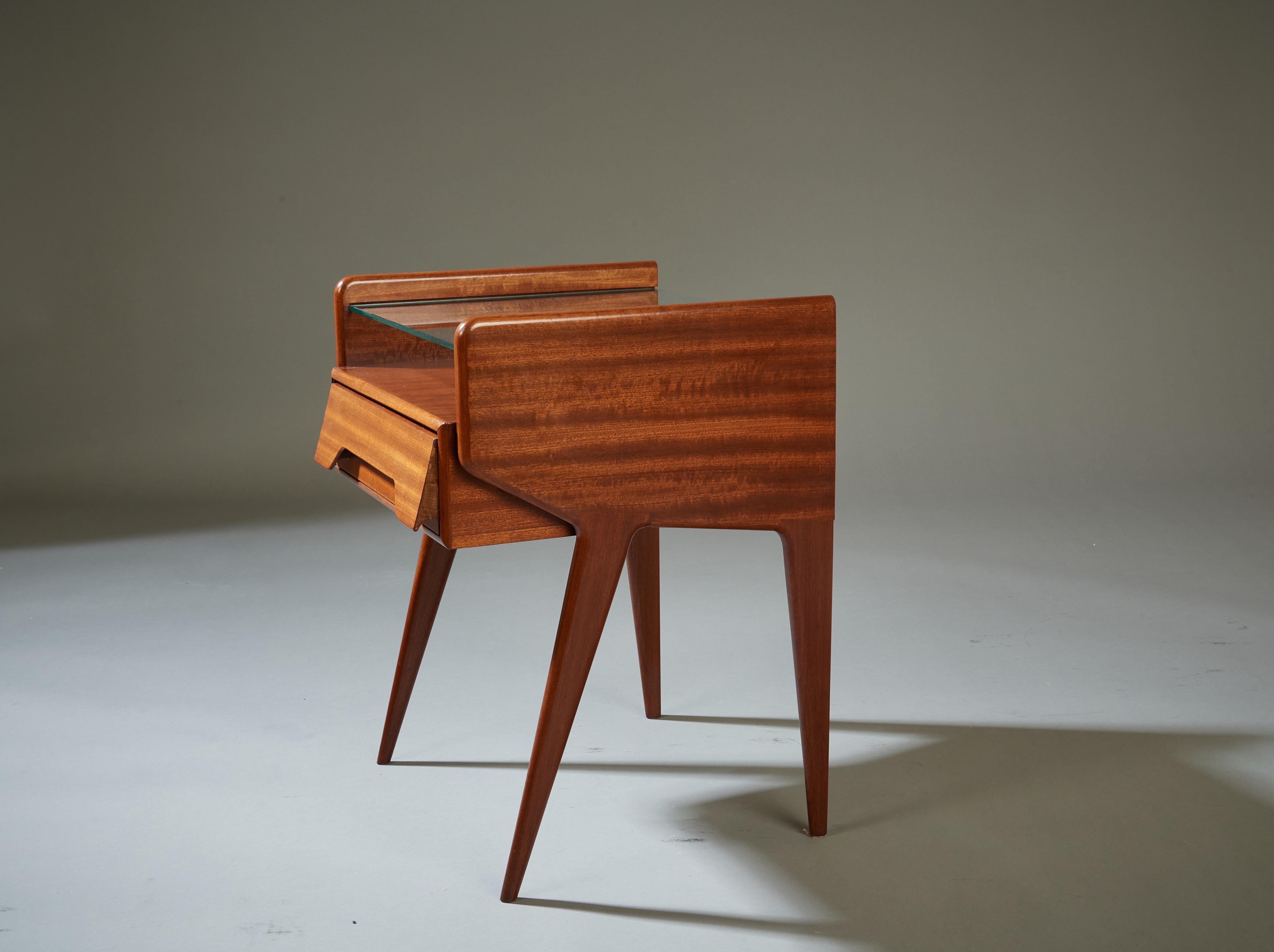 Pair of Organic Modern Mahogany & Glass Nightstands ITSO Ico Parisi, Italy 1950s For Sale 5