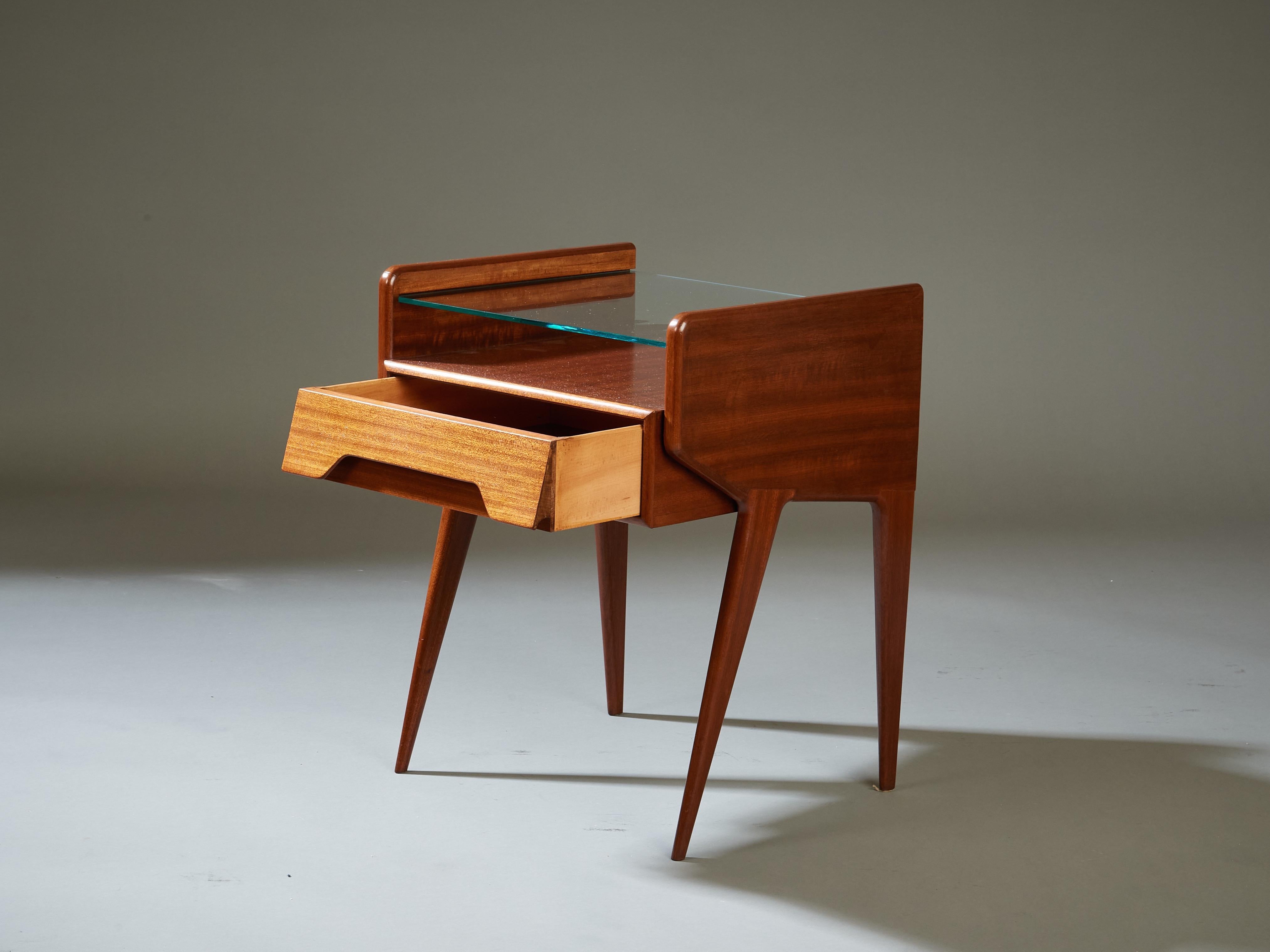 Pair of Organic Modern Mahogany & Glass Nightstands ITSO Ico Parisi, Italy 1950s For Sale 6