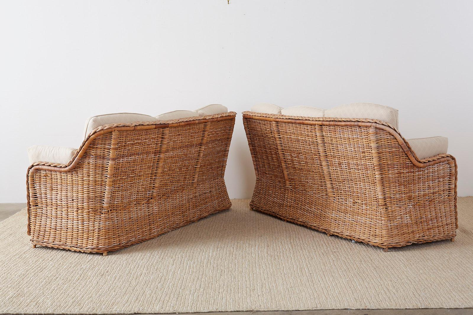 Pair of Organic Modern McGuire Style Rattan Wicker Sofas 11