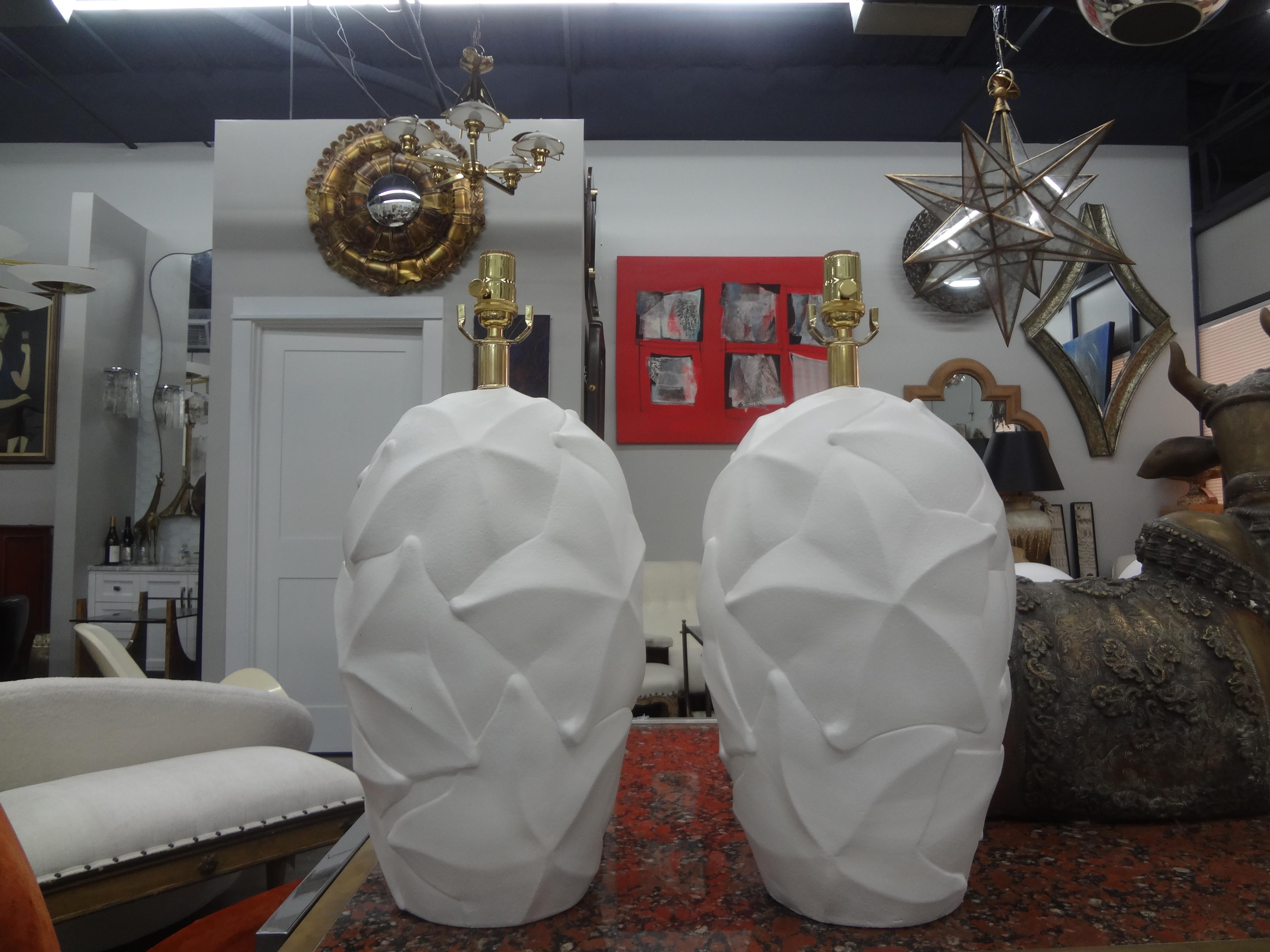 Pair Of Organic Modern Plaster lamps.
Stunning pair of midcentury organic modern plaster lamps in the manner of Serge Roche and Dorothy Draper. This stylish pair of beautifully designed lamps have been newly wired with new sockets.