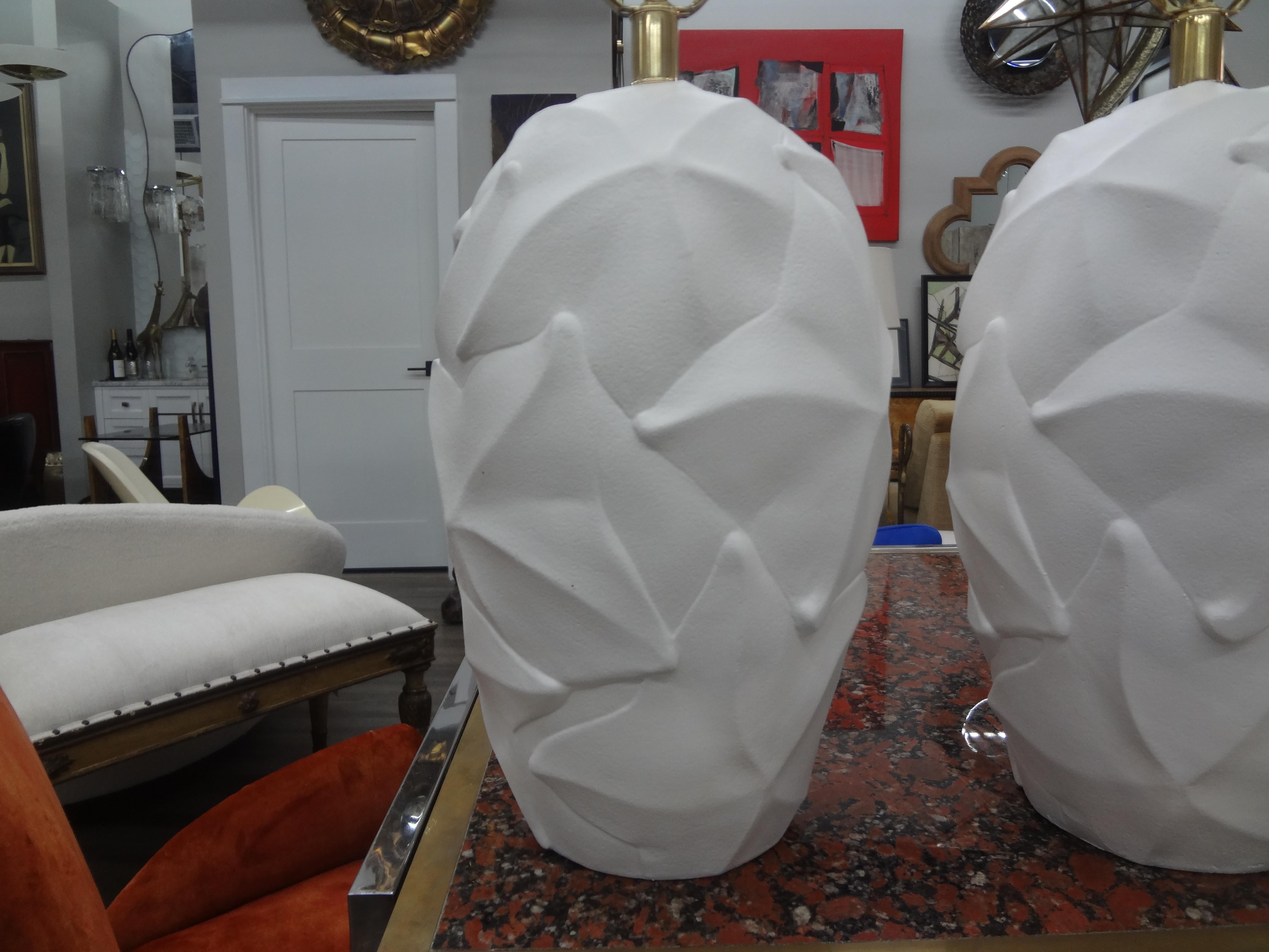 Pair of Organic Modern Plaster Lamps In Good Condition For Sale In Houston, TX