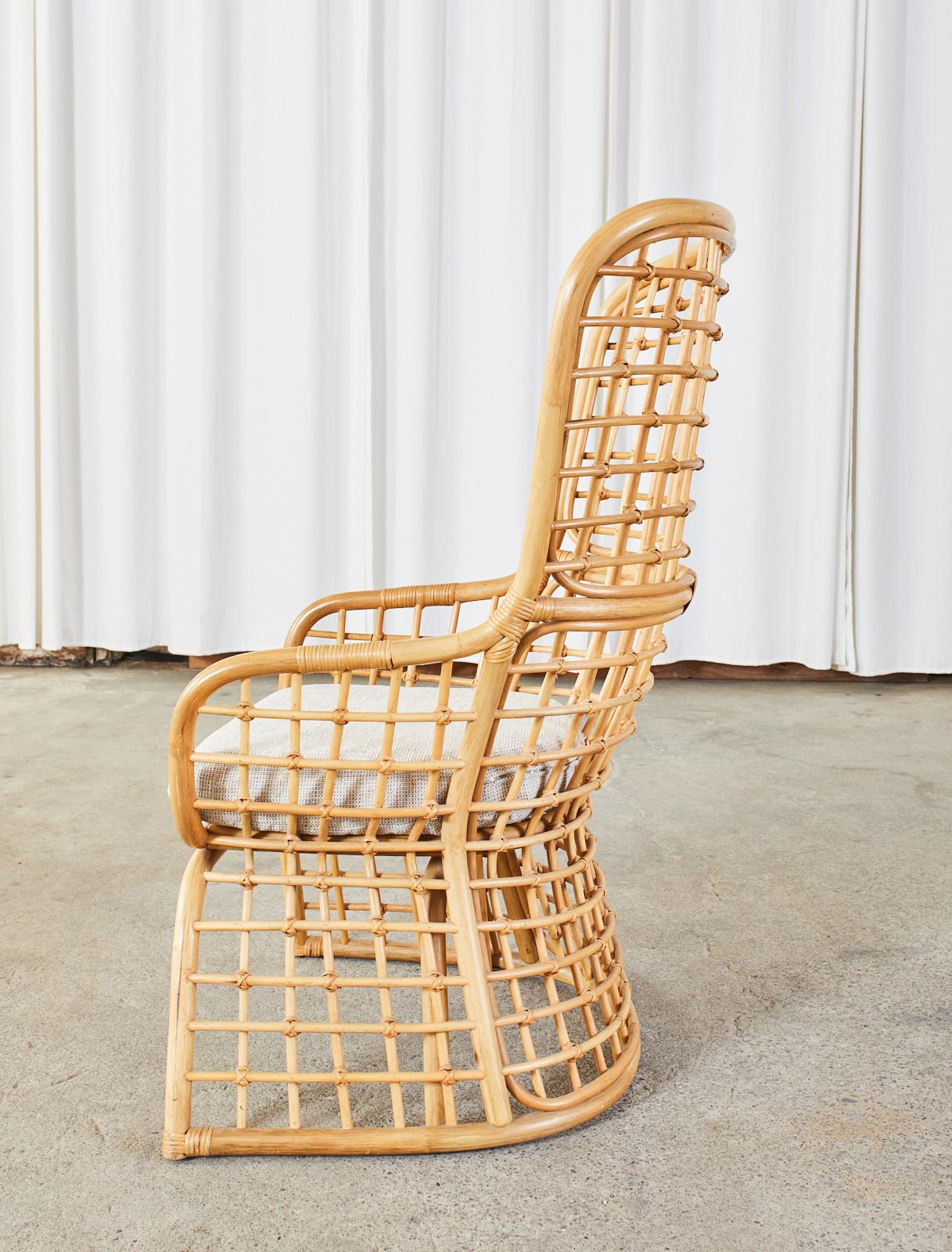 Pair of Organic Modern Rattan High Back Wing Chairs 6