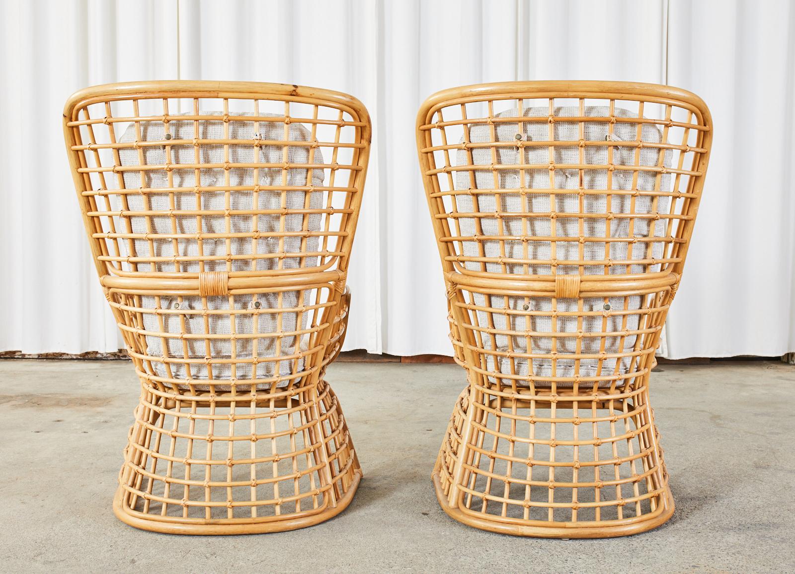 Pair of Organic Modern Rattan High Back Wing Chairs 11