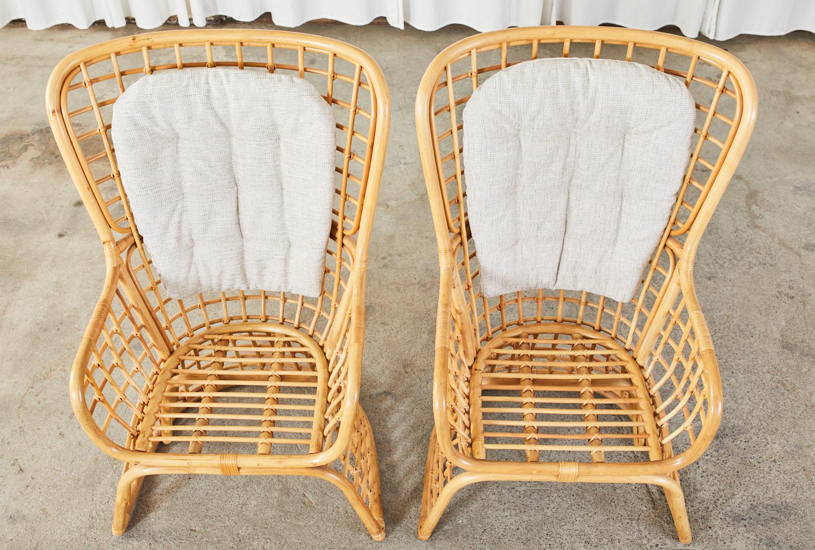 Pair of Organic Modern Rattan High Back Wing Chairs 2