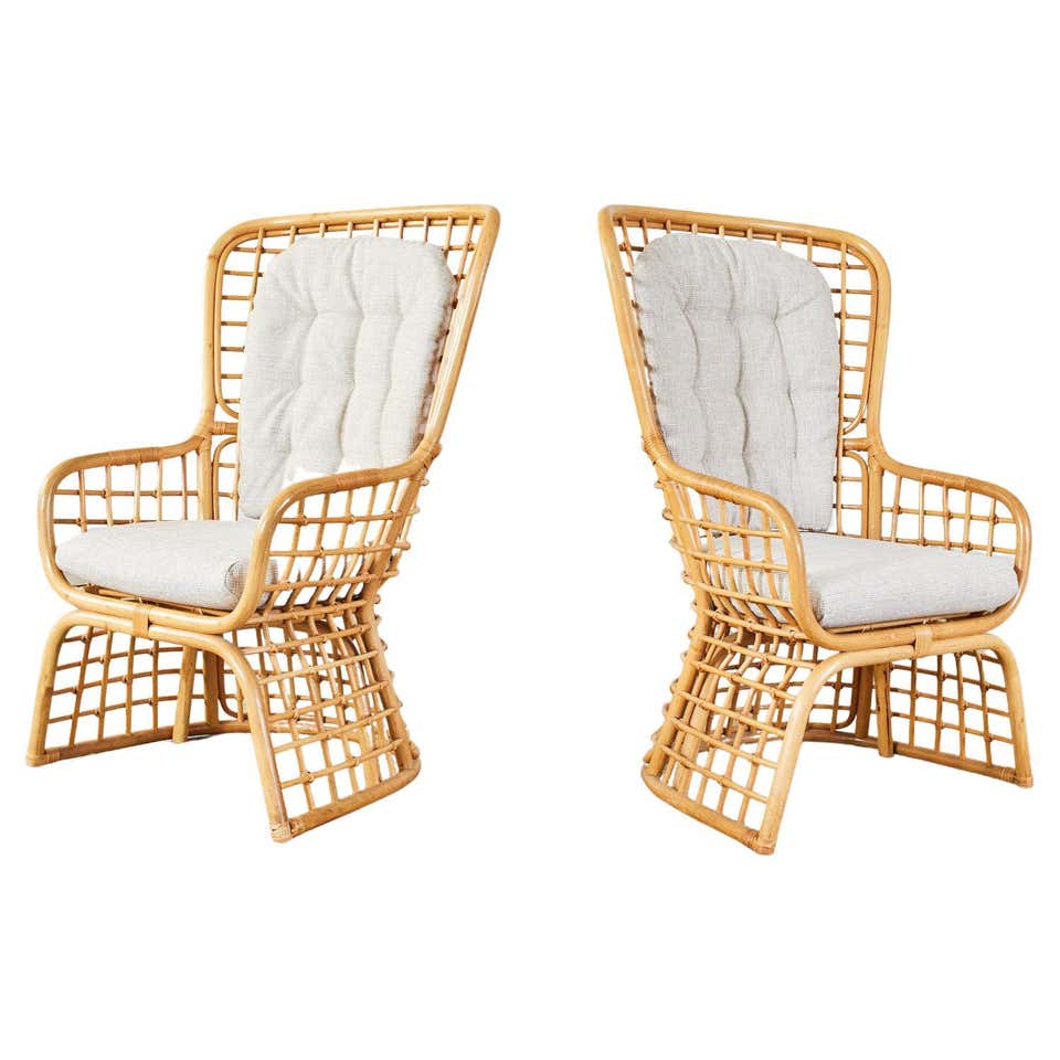 1960's Palm Beach High Back Rattan Chairs at 1stDibs