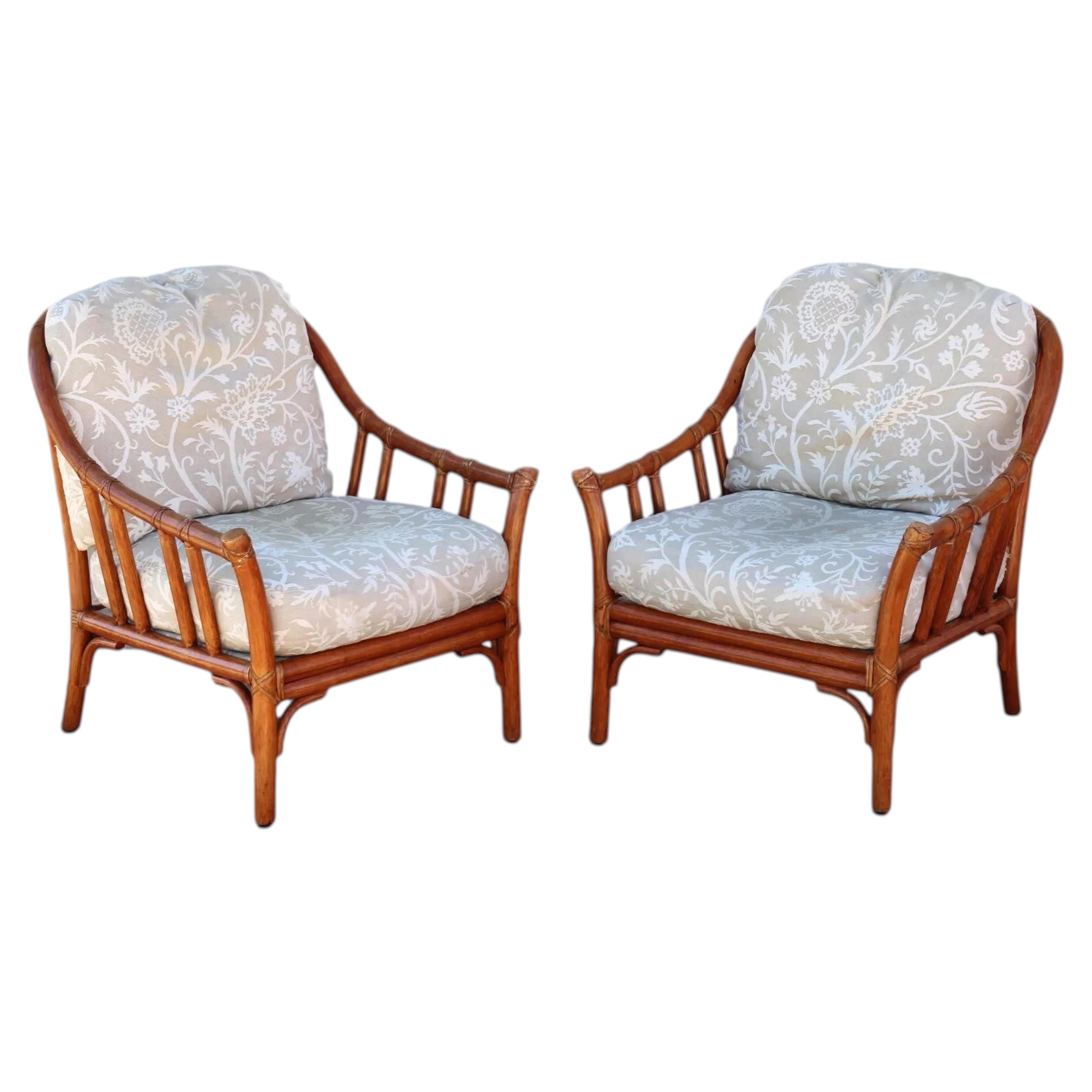 Pair of McGuire Organic Modern Rattan Lounge Chairs