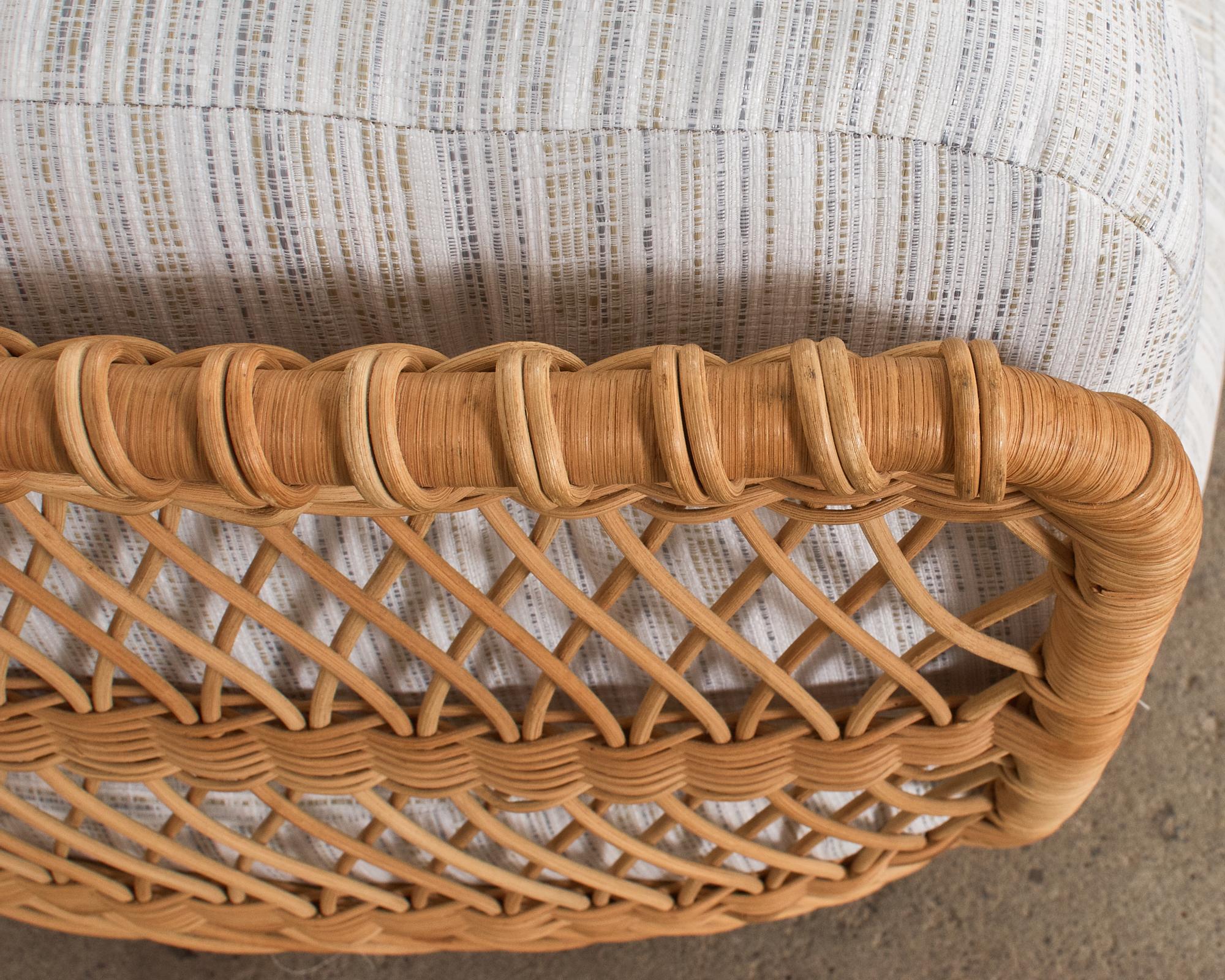 Fabric Pair of Organic Modern Rattan Wicker Basket Sofa Settees For Sale
