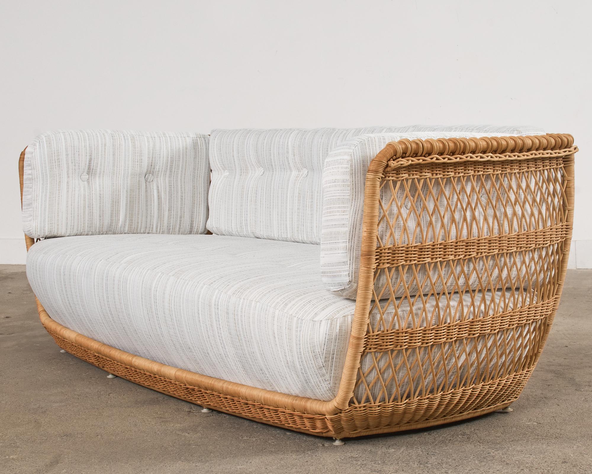Pair of Organic Modern Rattan Wicker Basket Sofa Settees For Sale 2