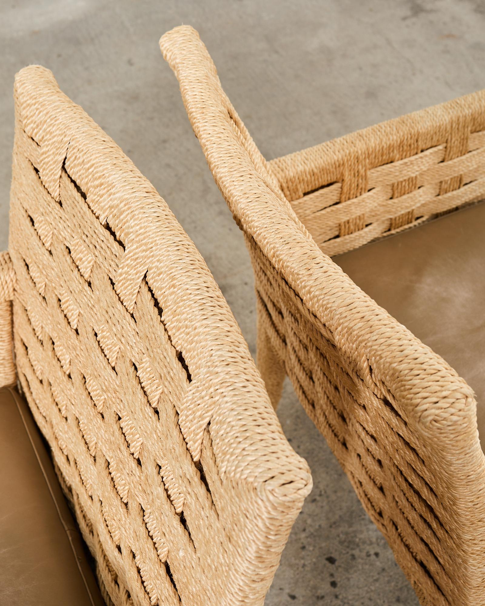 Pair of Organic Modern Rope Armchairs by Wicker Works 3