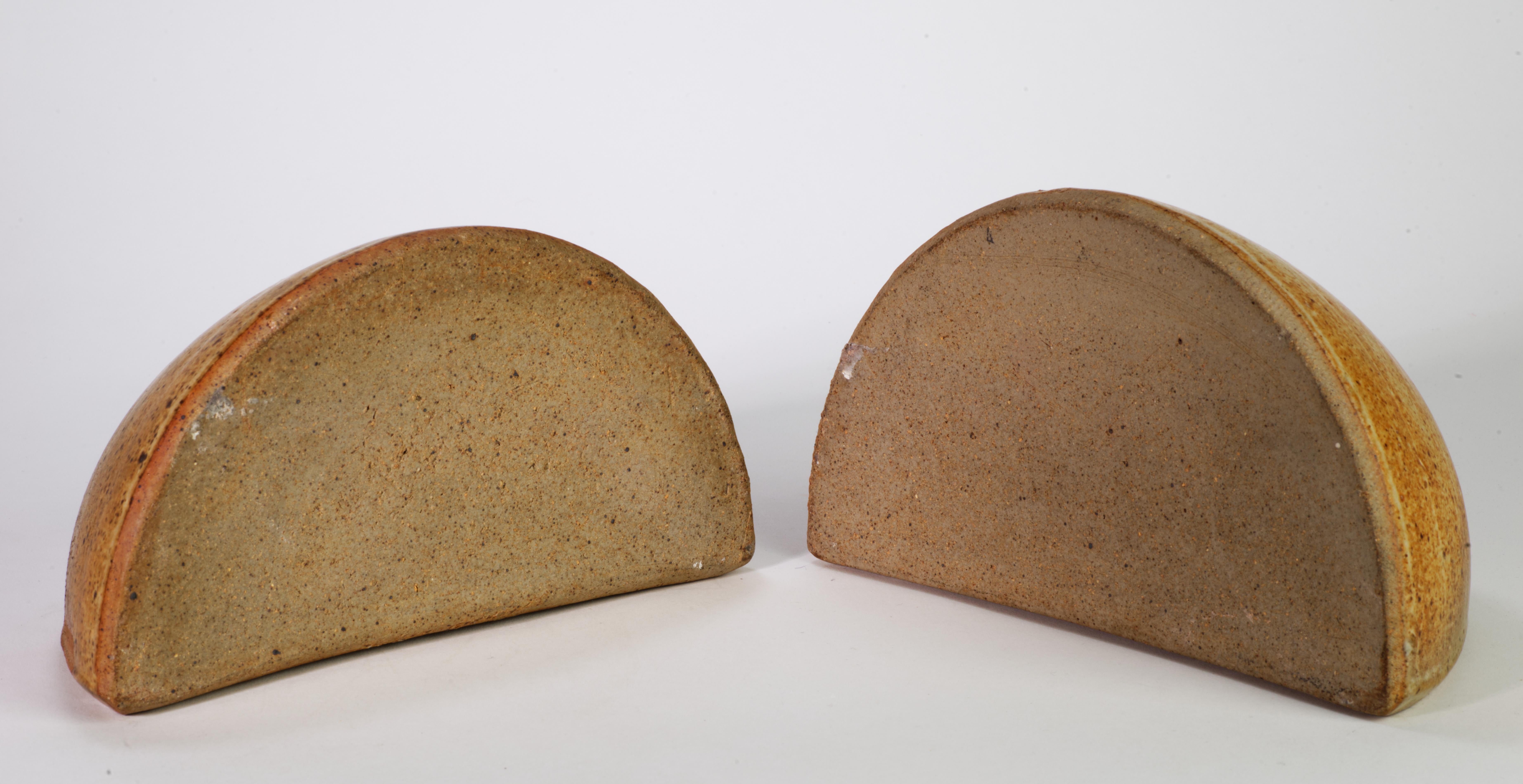Glazed Pair of Organic Modern Salt Glaze Mocha Brown Bookends, Art Studio Pottery For Sale