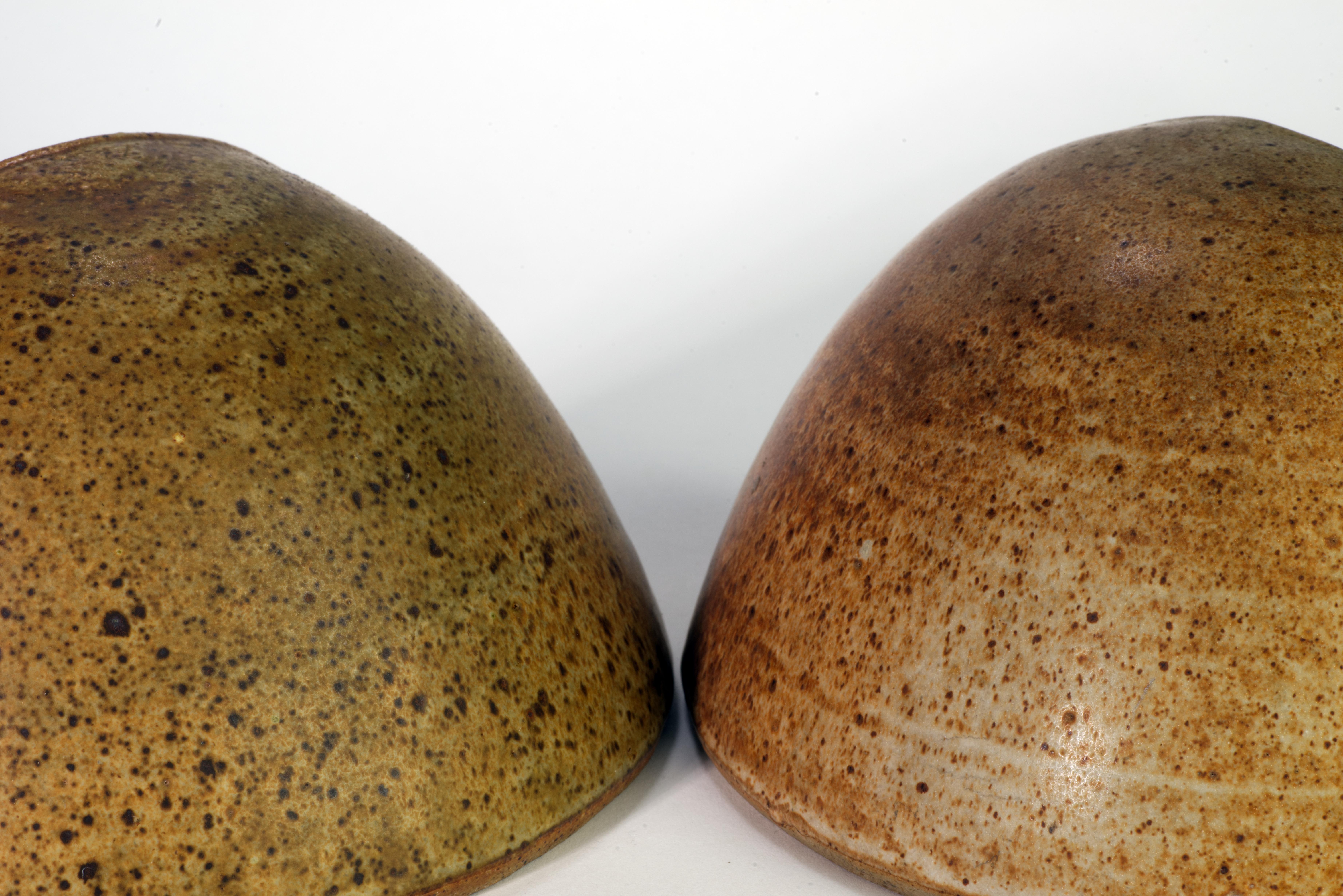 Ceramic Pair of Organic Modern Salt Glaze Mocha Brown Bookends, Art Studio Pottery For Sale