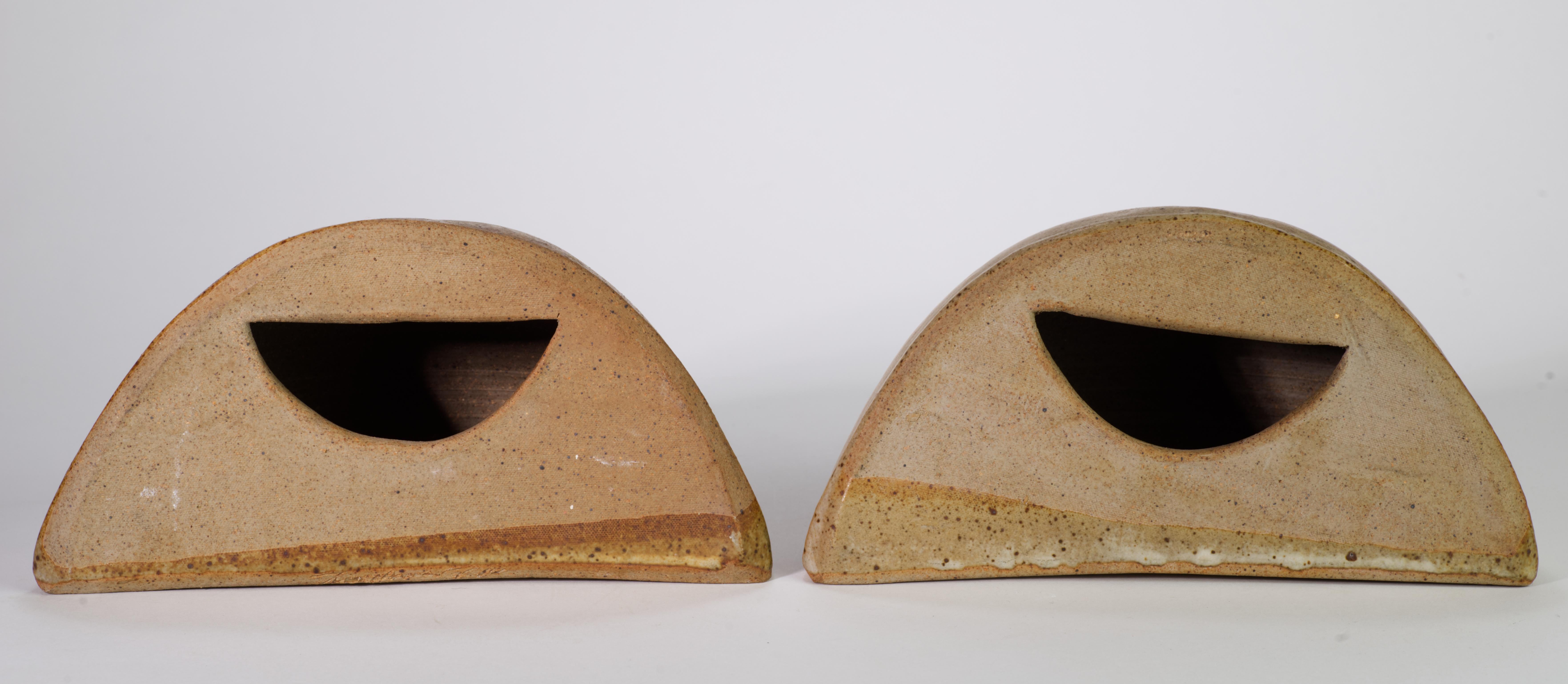 Pair of Organic Modern Salt Glaze Mocha Brown Bookends, Art Studio Pottery For Sale 1