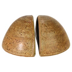 Pair of Organic Modern Salt Glaze Mocha Brown Bookends, Art Studio Pottery