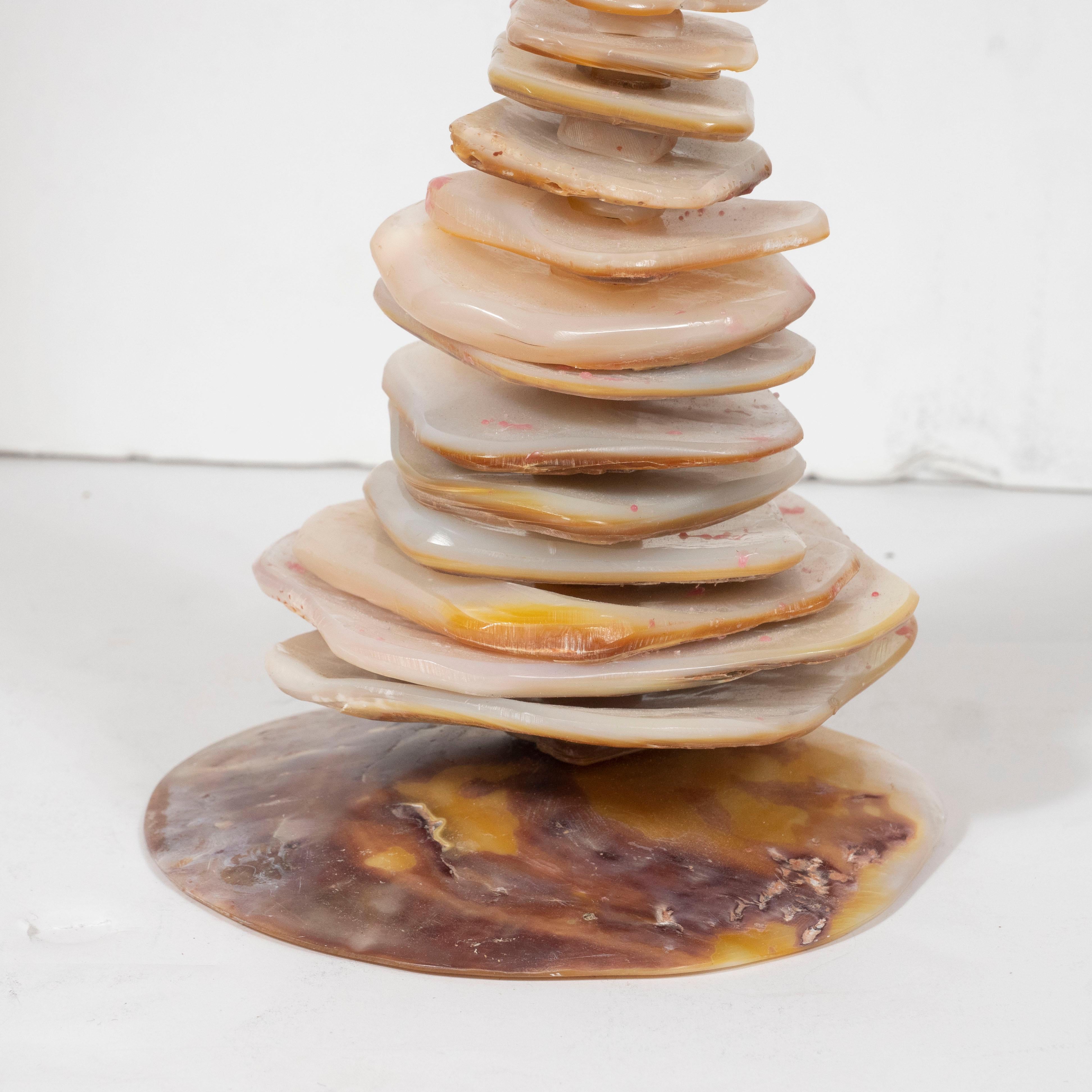 Pair of Organic Modern Stacked Hourglass Form Abalone Candlesticks 6